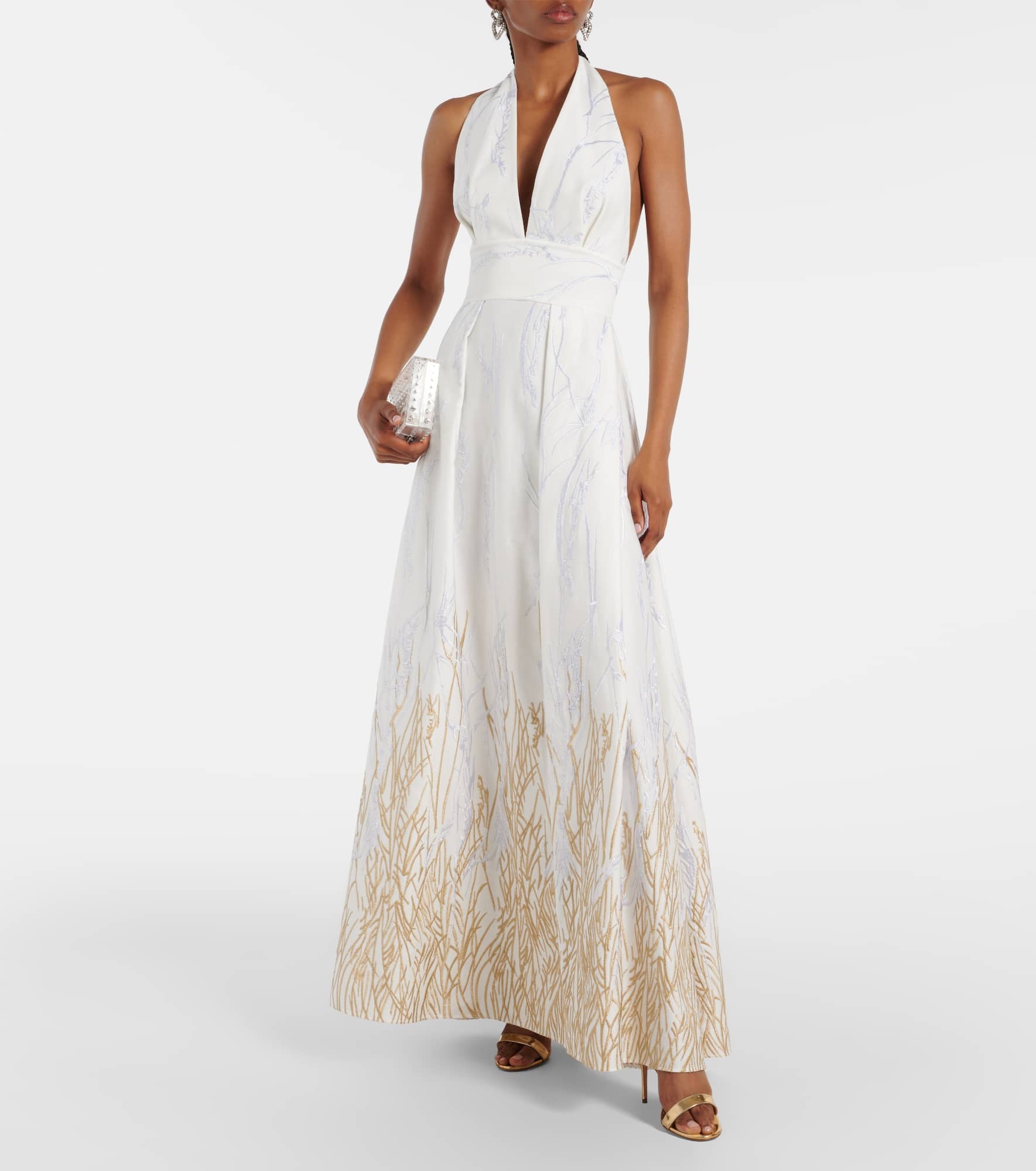 Embroidered halterneck cotton-blend gown - 2