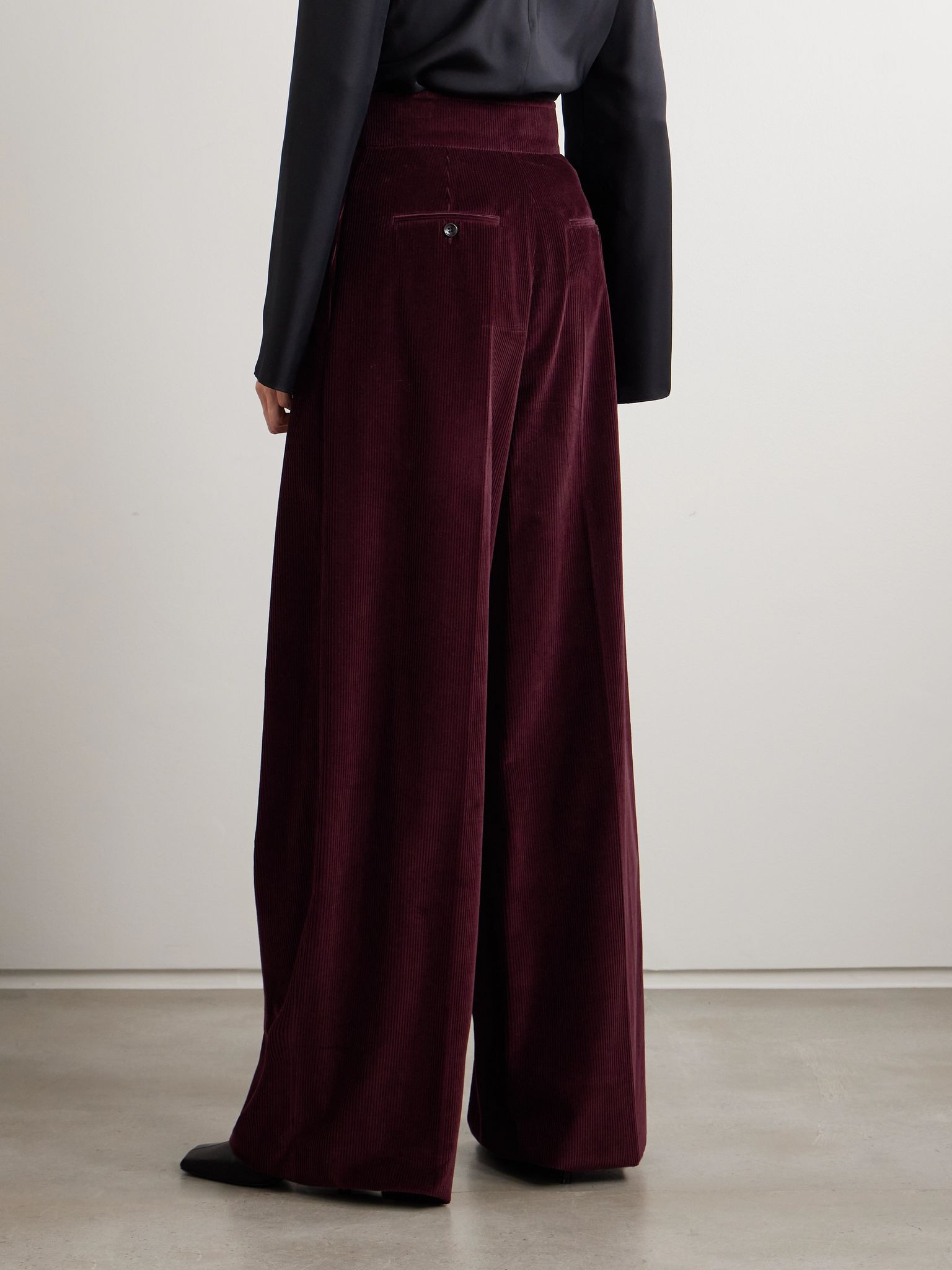 Pleated cotton-corduroy wide-leg pants Crimson - 3