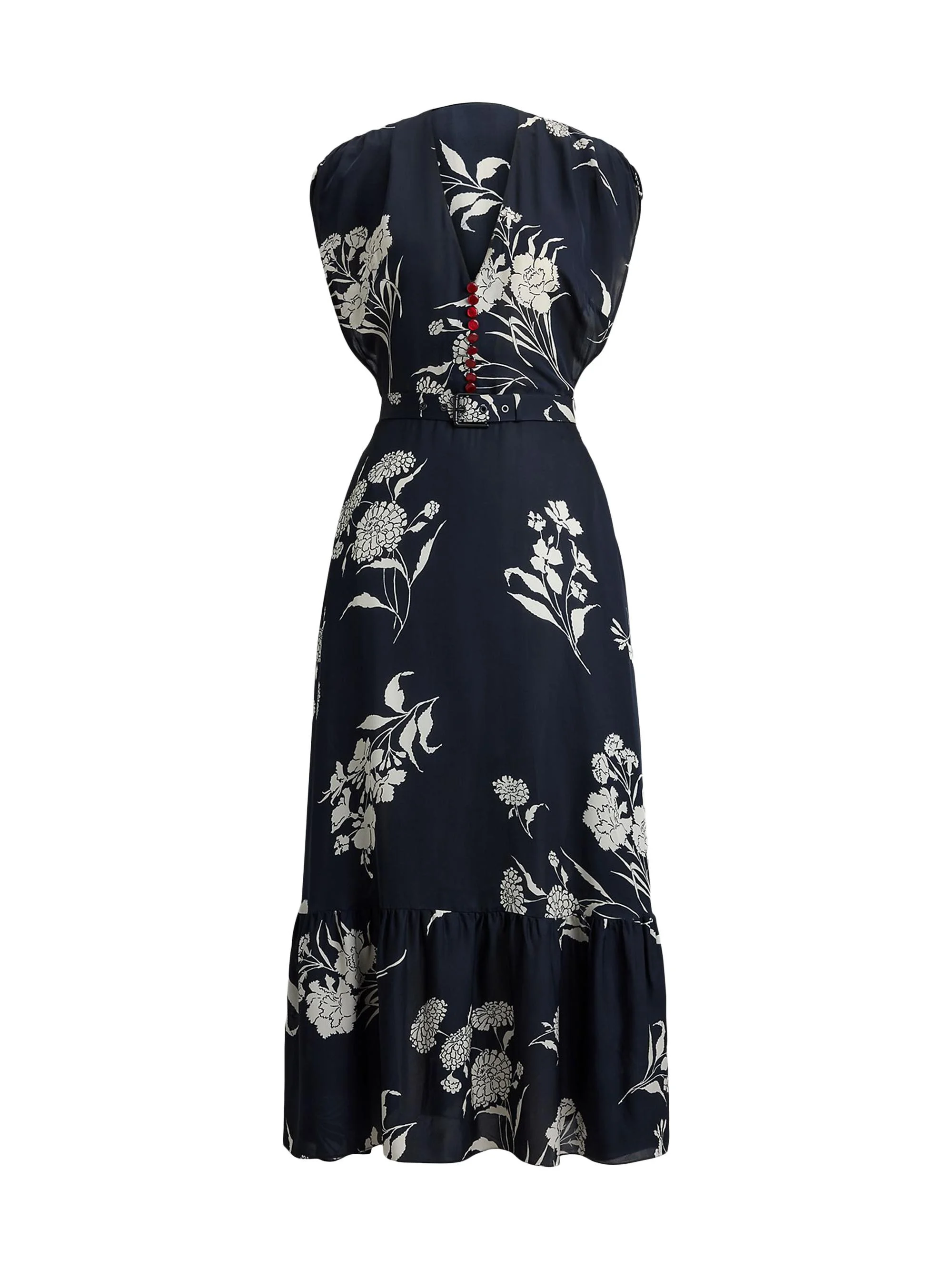Women's Damian Floral Satin Day Midi-Dress - Black Cream - 1
