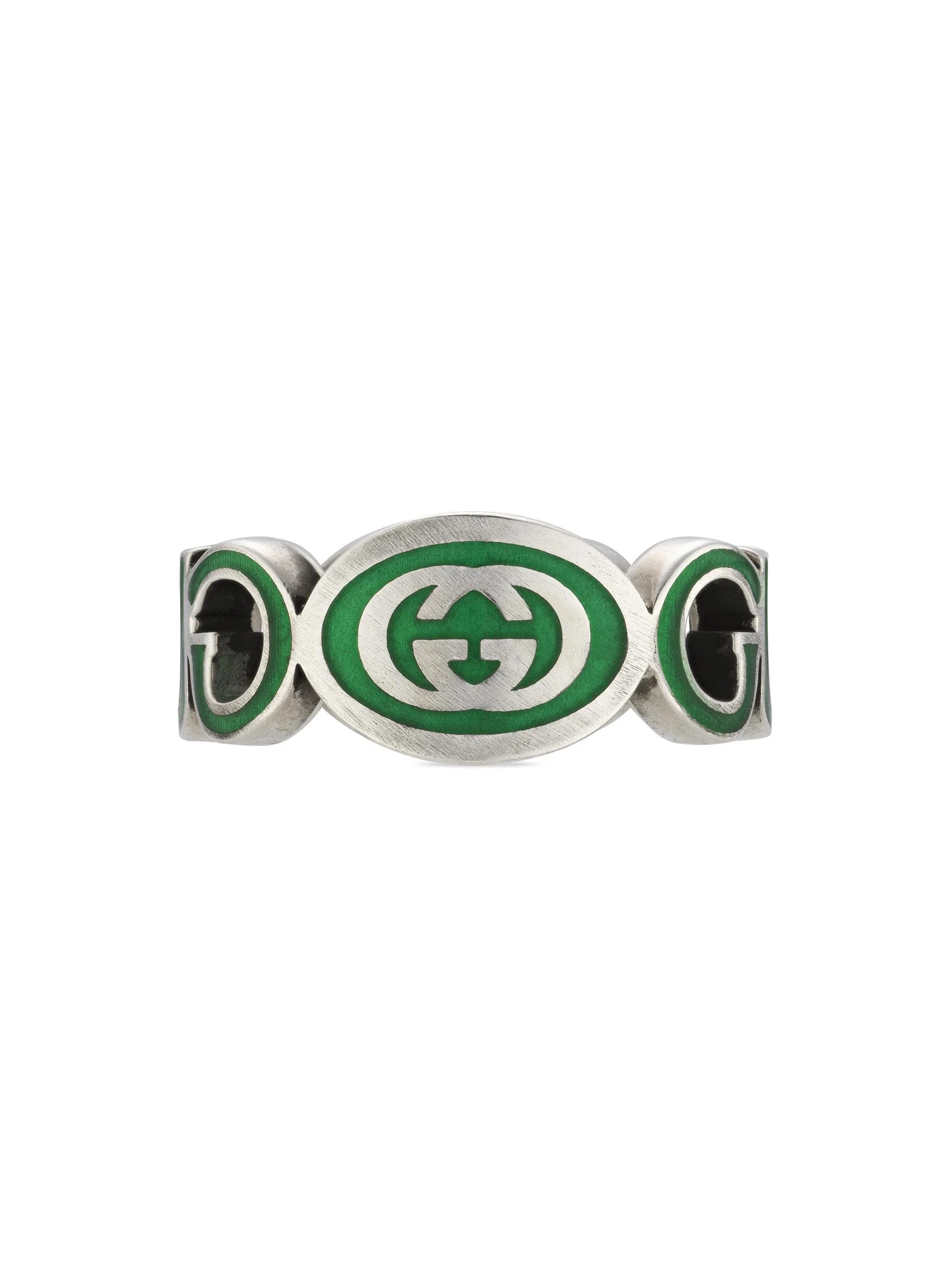 Women's Interlocking G Sterling Silver & Green Enamel Cut-Out Ring - Silver - 1