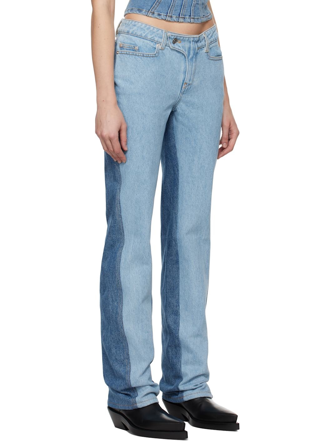 Blue Bi-Tone Straight Leg Jeans - 2