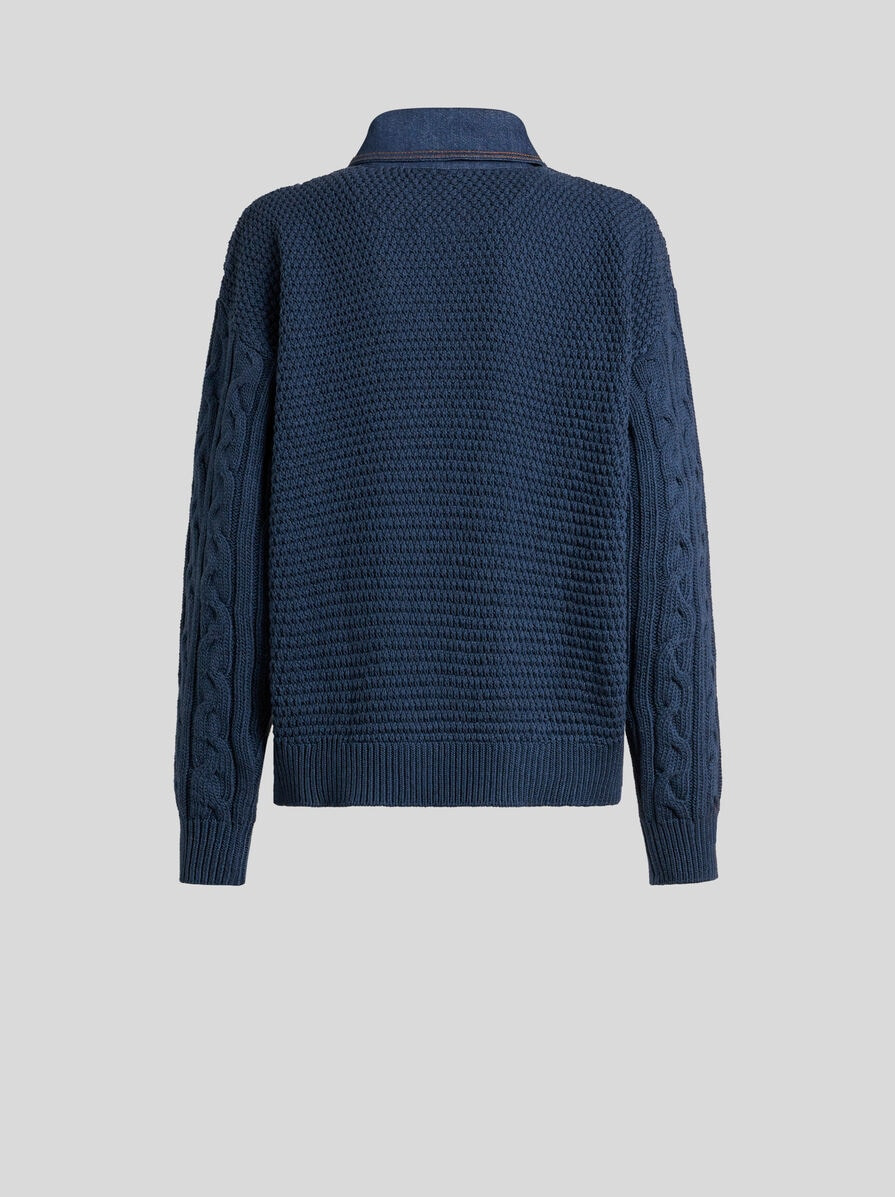 KNIT POLO SHIRT WITH DENIM INSERTS - 6
