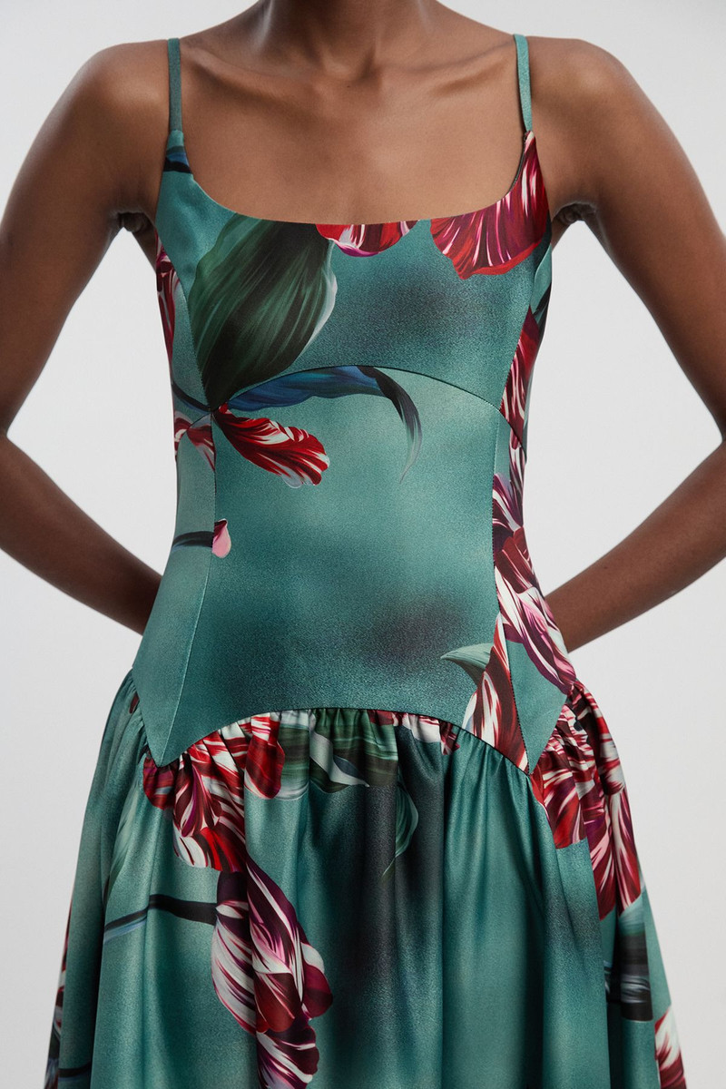 KAREN MILLEN Photographic Floral Heavy Satin Drop Waist Maxi Dress outlook