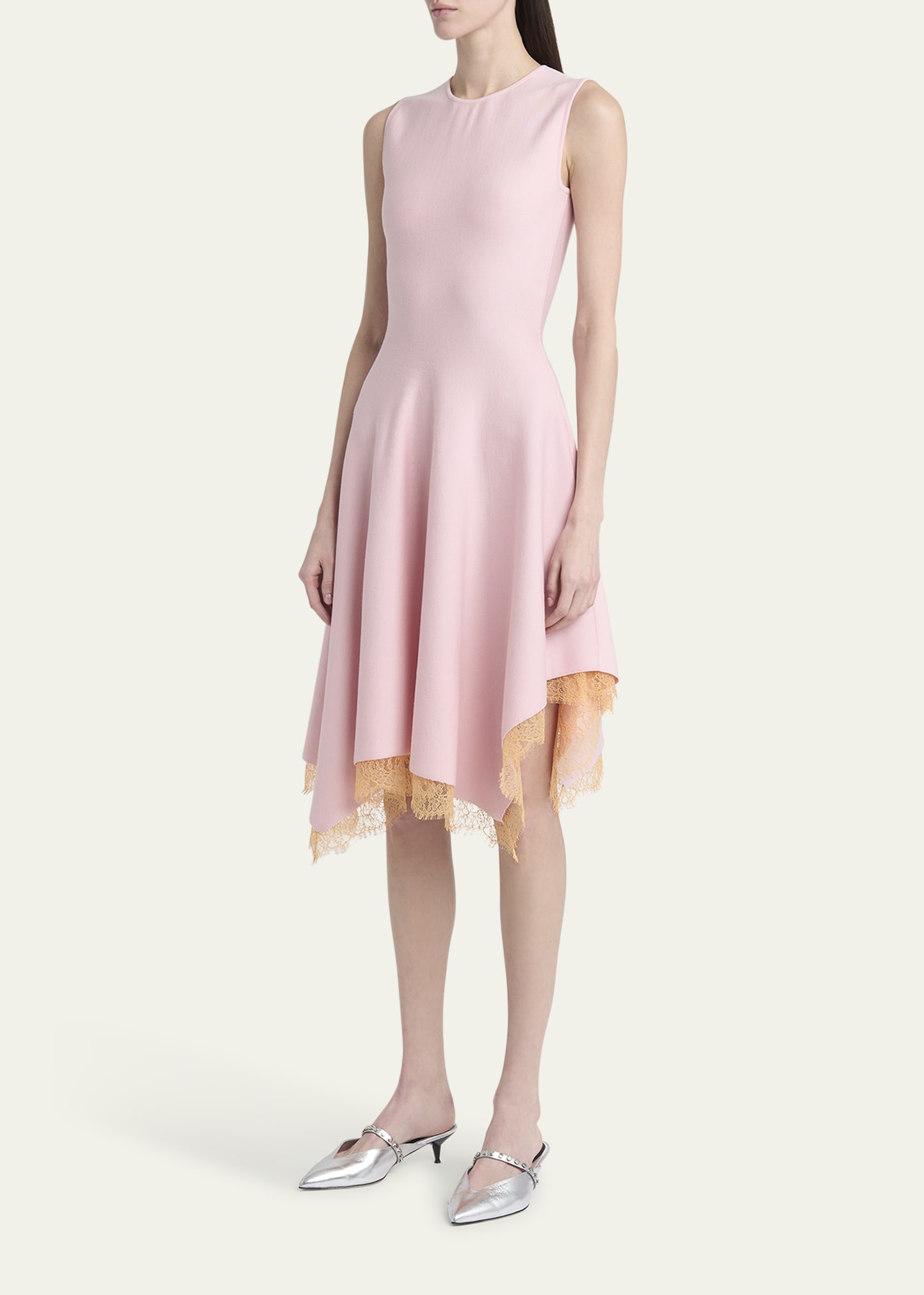 Asymmetric Lace Hem Sleeveless Midi Dress - 4