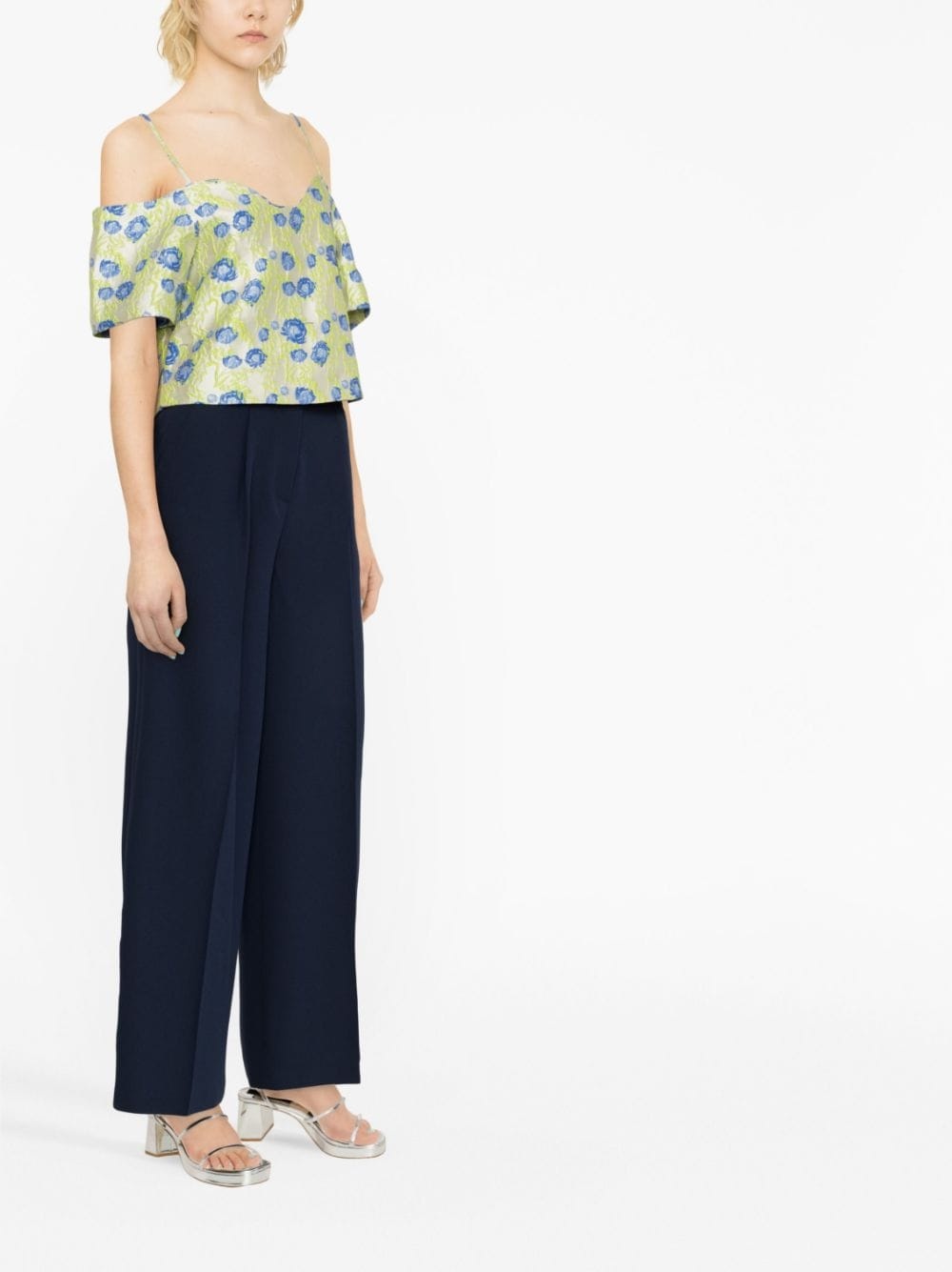floral jacquard off-shoulder blouse - 4