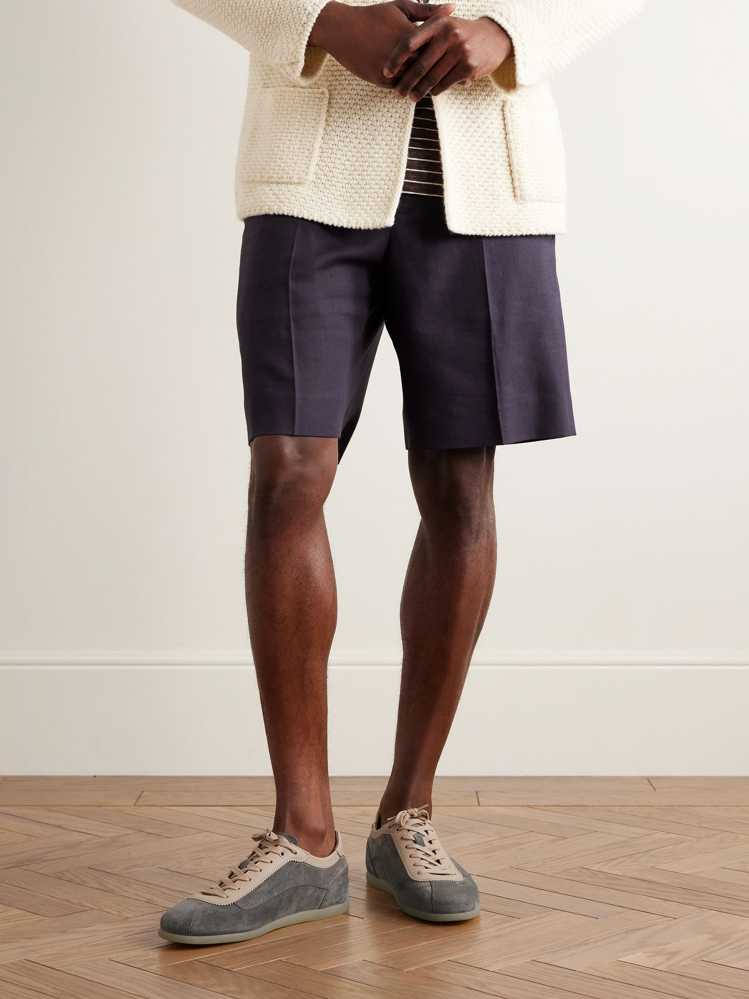 Leather-Trimmed Suede Sneakers Gray - 2