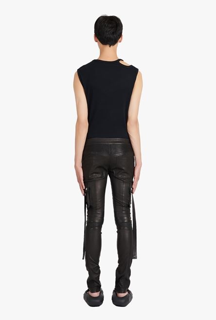 Slim cut black leather pants - 3