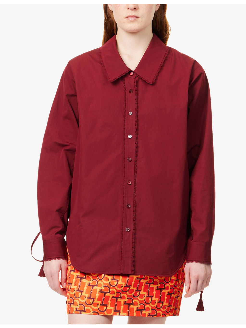 Embroidered Drawstring-Sleeves Cotton-Poplin Shirt - 3