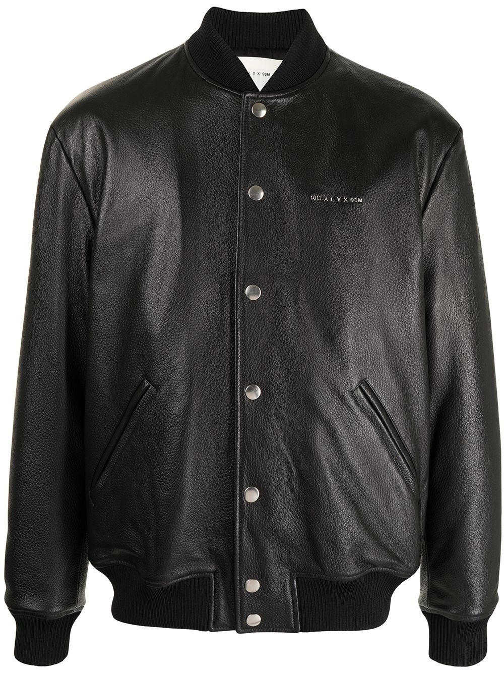 logo-print pebbled leather jacket - 1