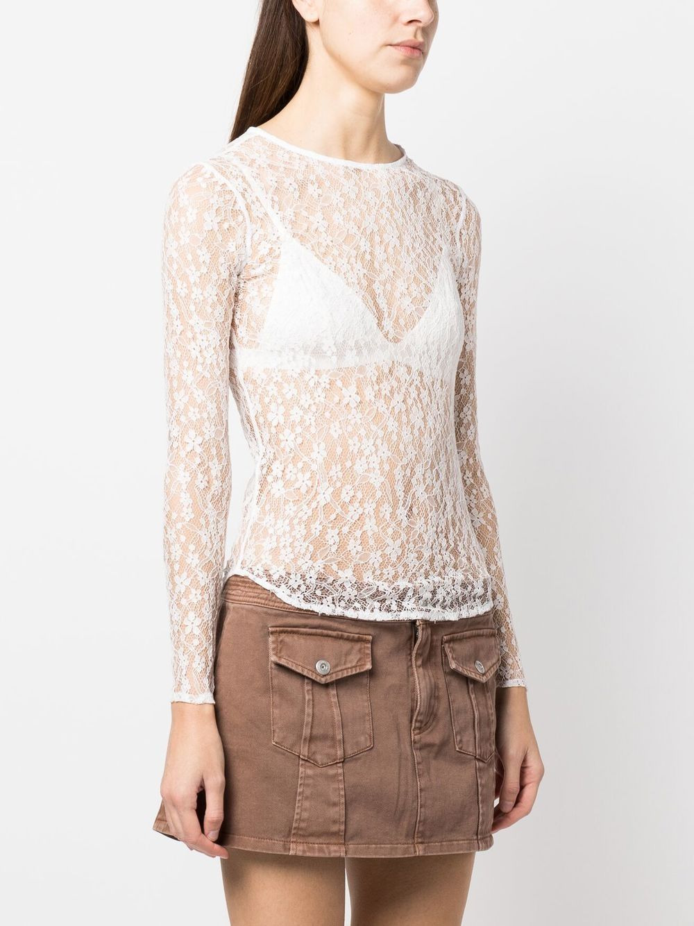 lace-detail long-sleeved top - 3