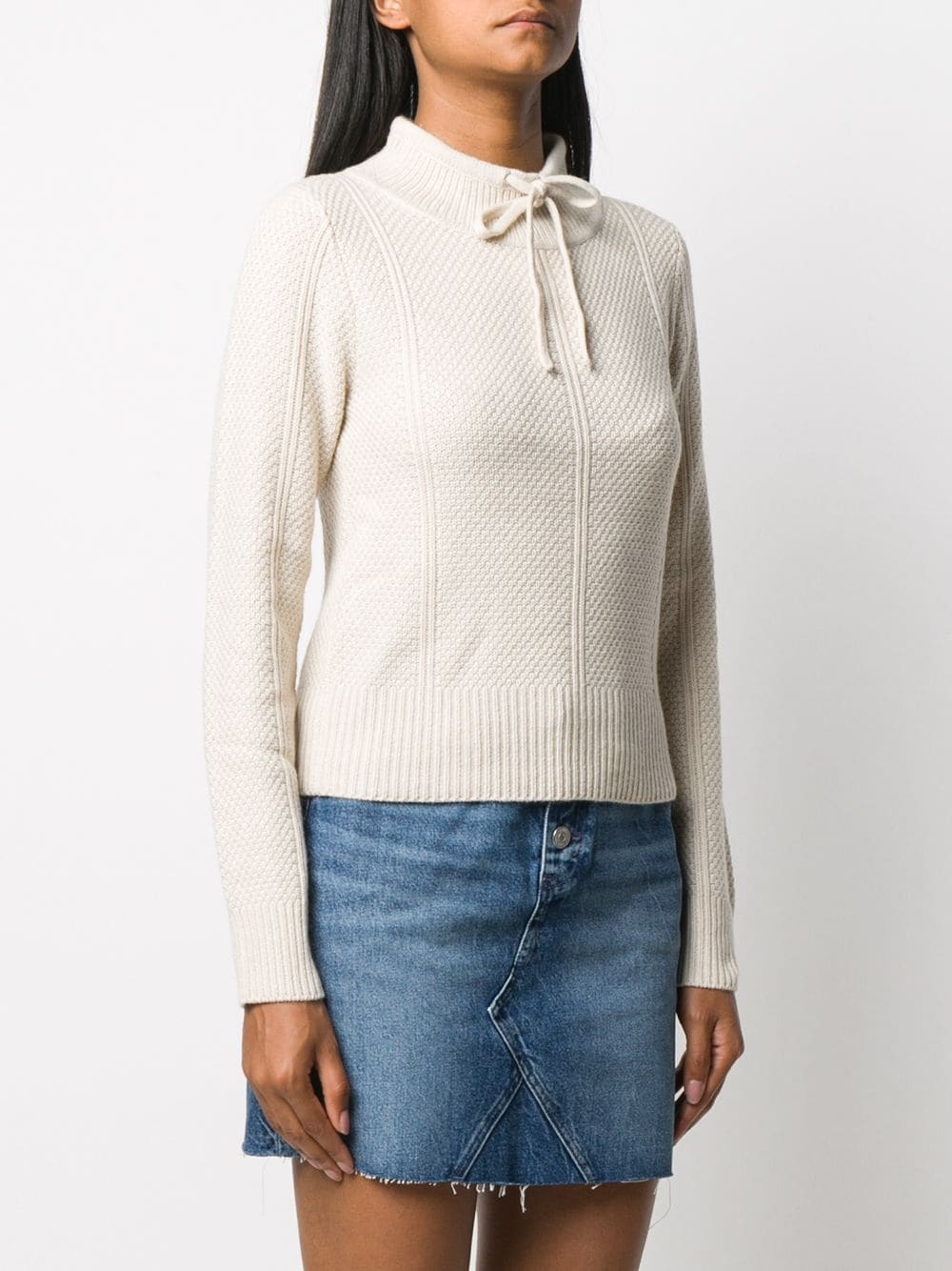 drawstring-neck textured jumper - 3