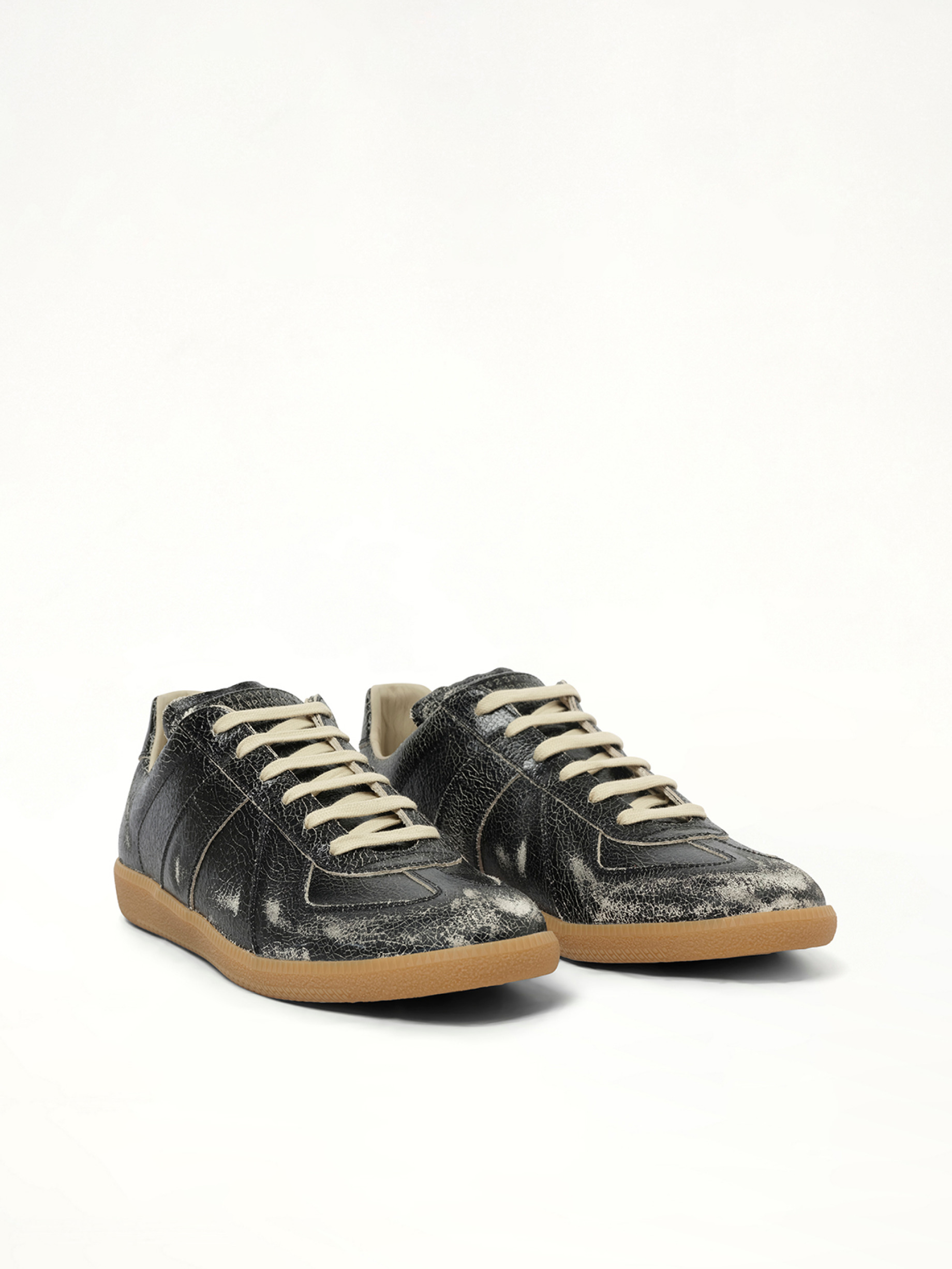 Replica Crackling Leather Sneaker in Black/White - 2
