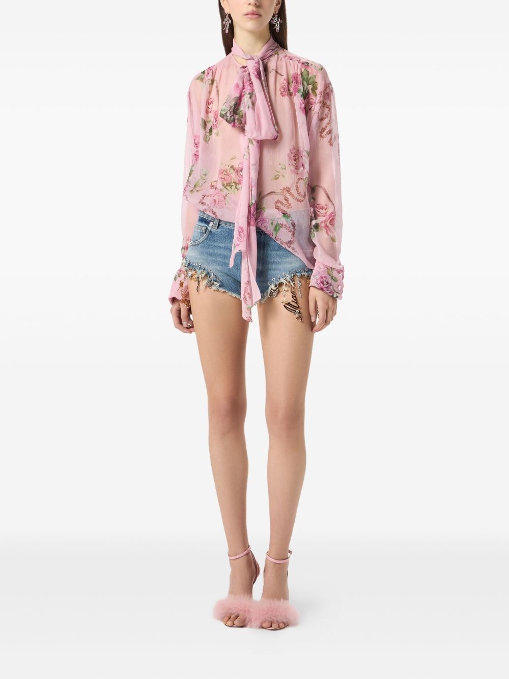 floral-print tie-neck blouse - 2