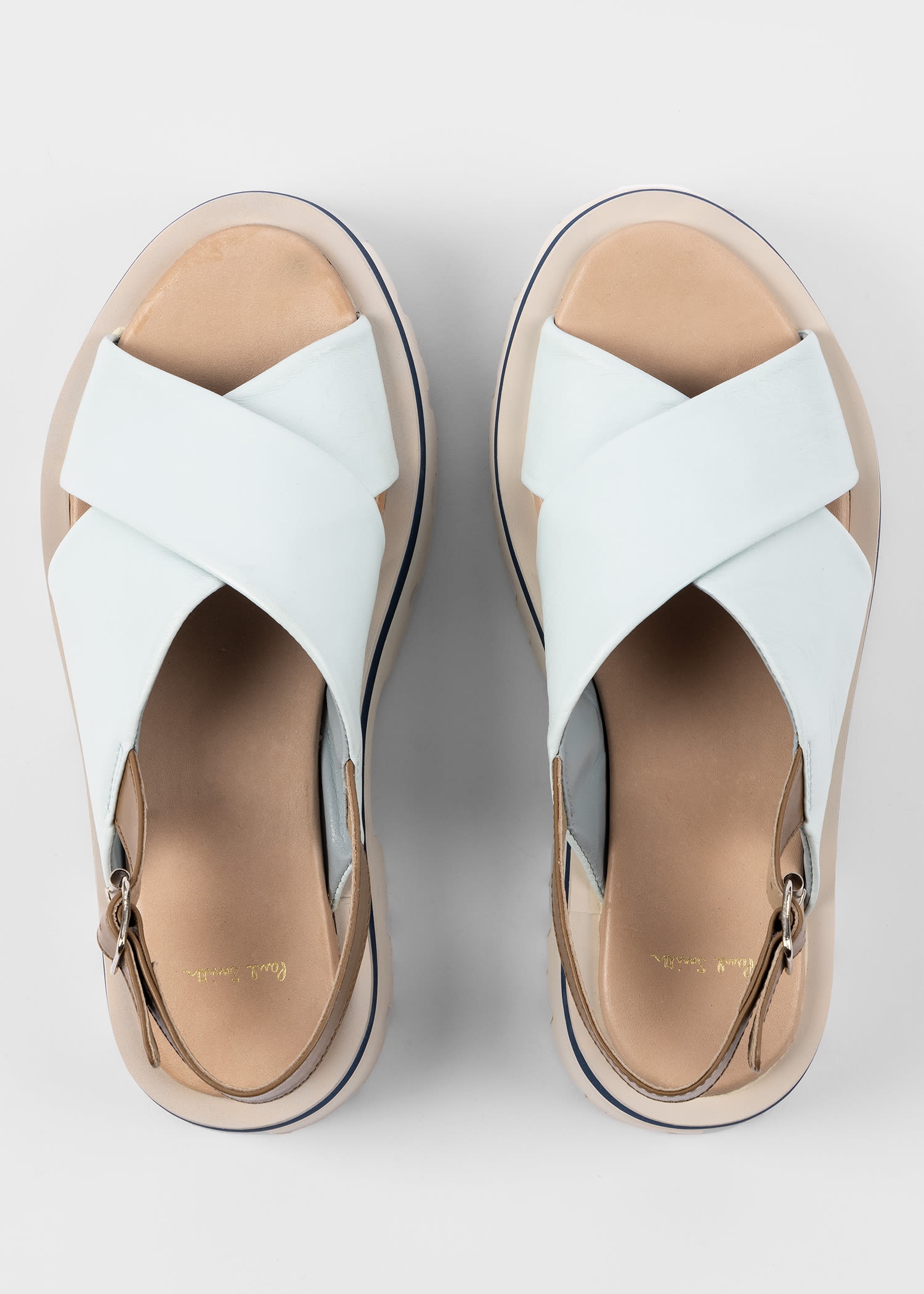 Light Blue 'Logan' Leather Platform Sandals - 5