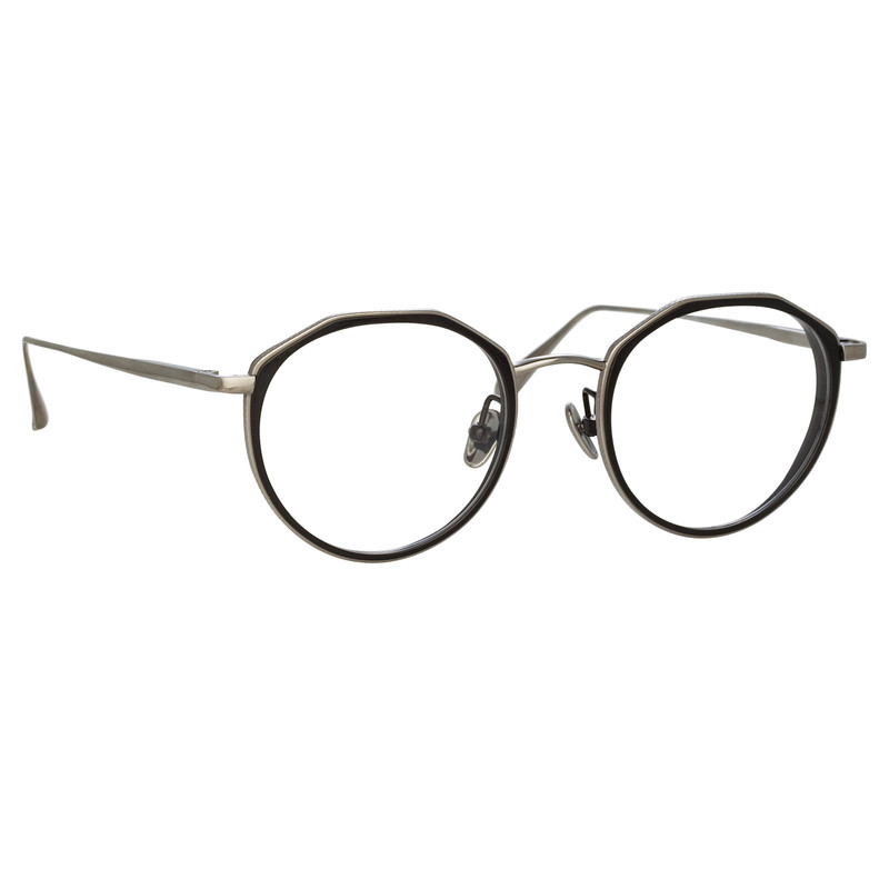 LINDA FARROW CESAR ANGULAR OPTICAL FRAME IN WHITE GOLD AND BLACK outlook