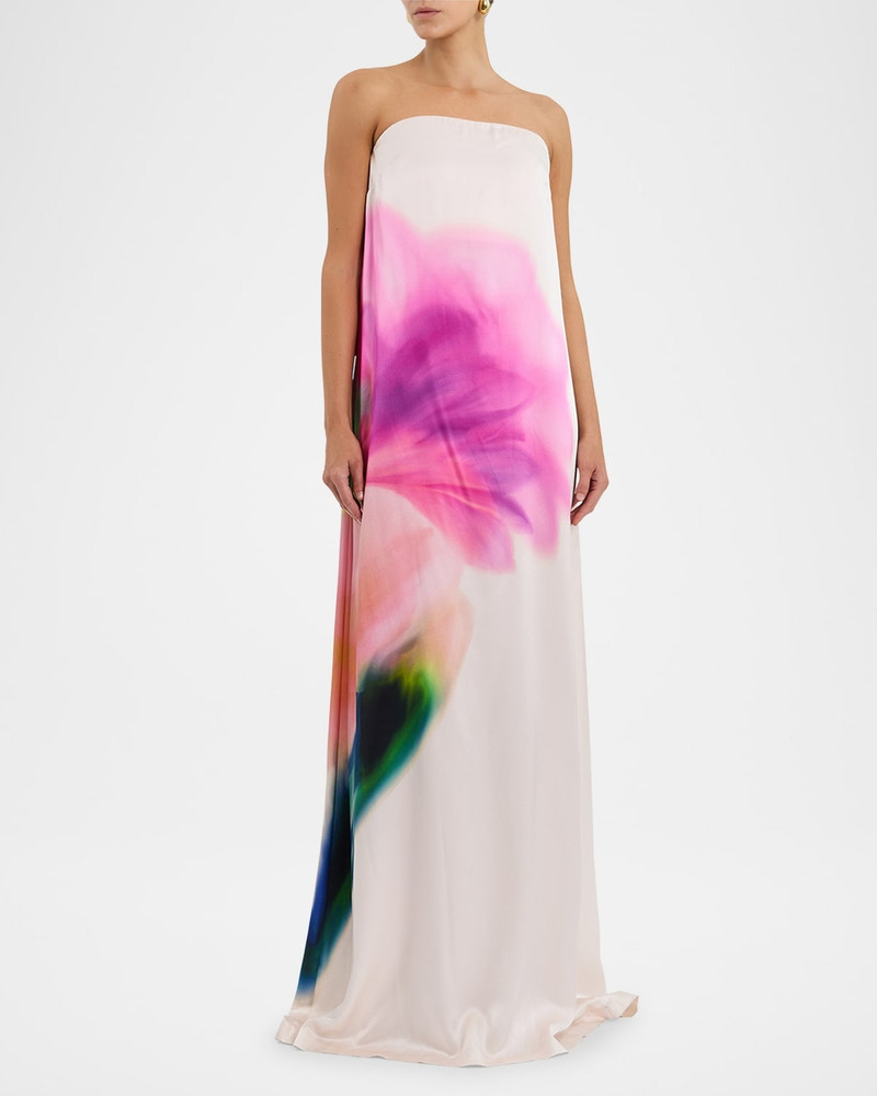 REBECCA VALLANCE Dahlia Blossom Strapless Silk Maxi Dress outlook