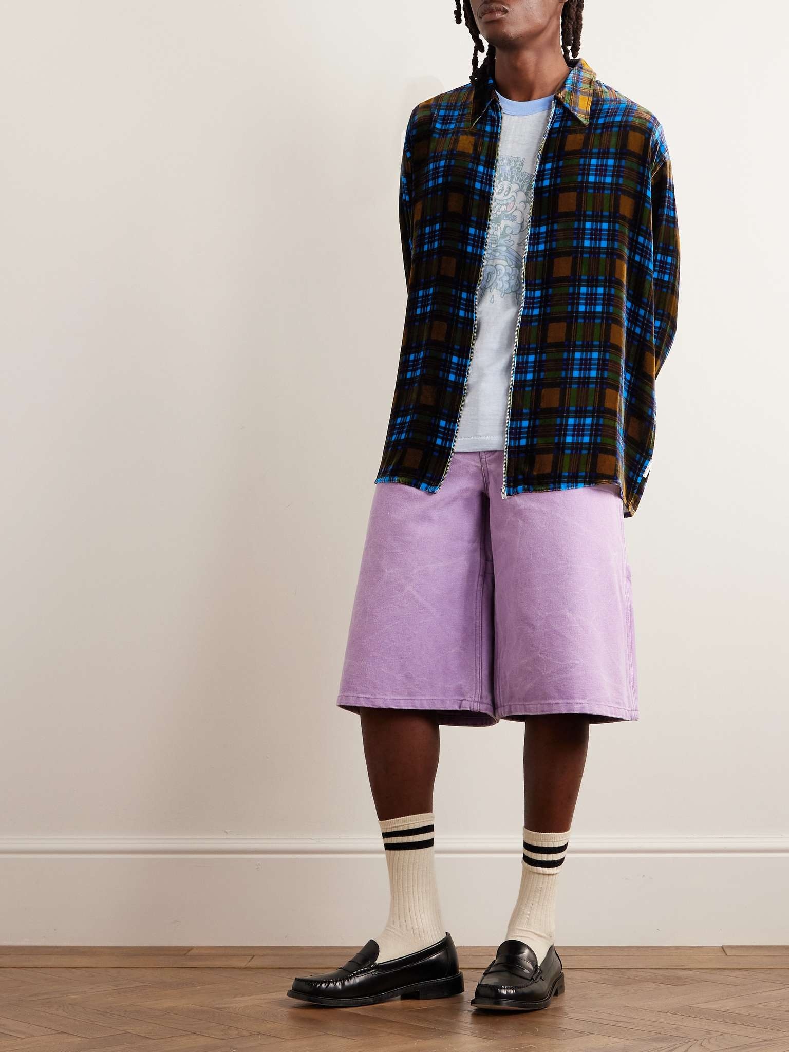 トップス 23aw acne studios Tartarn Zippered Shirt Acne Studios Tartarn zippered shirt - Blue multi | REVERSIBLE