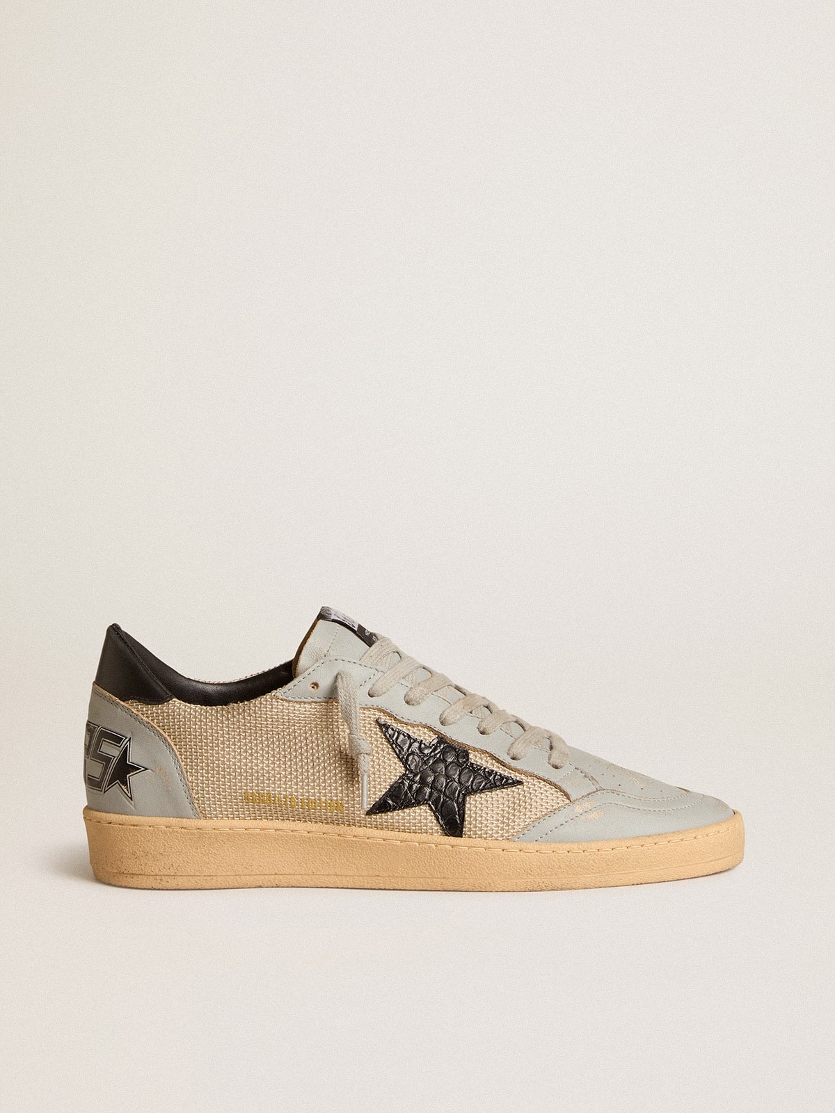 Ball Star LTD in beige mesh with croc-print leather star and nappa inserts - 1