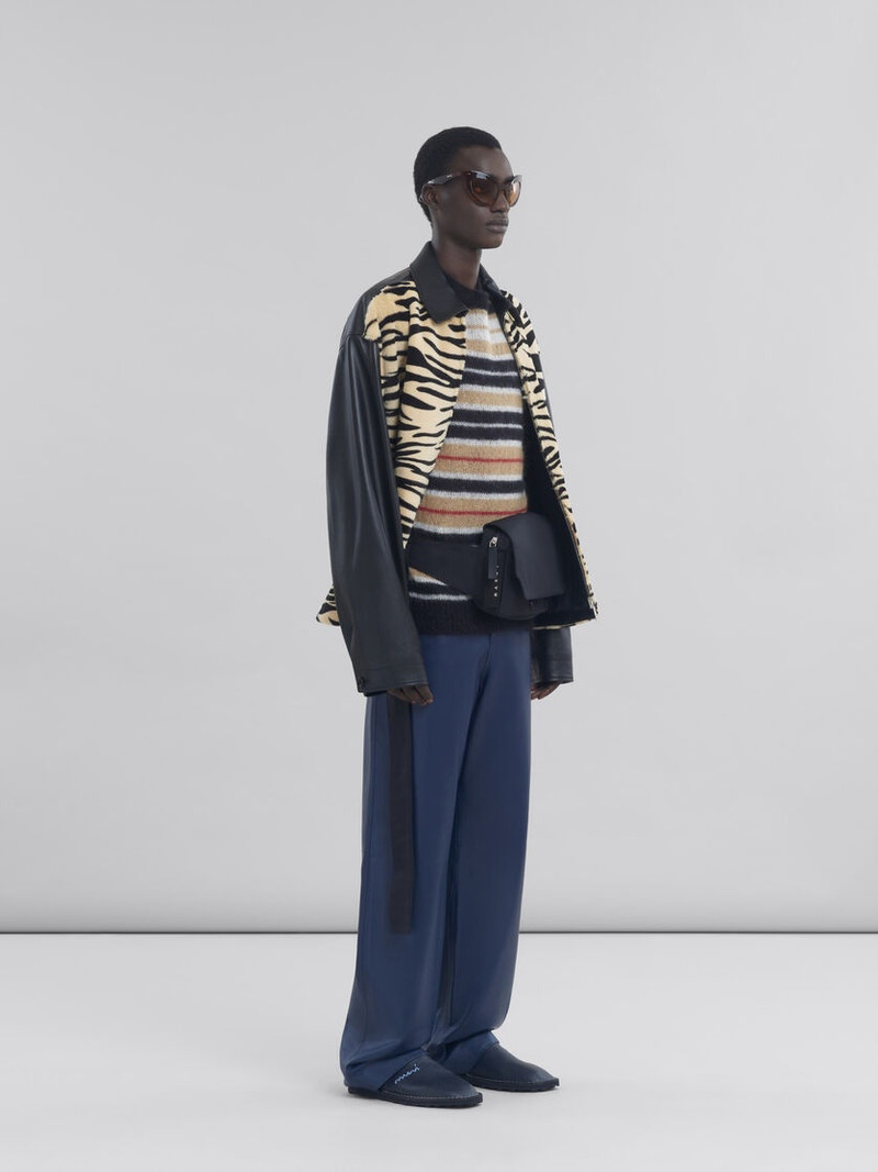 BEIGE STRIPED BRUSHED MOHAIR JUMPER 5