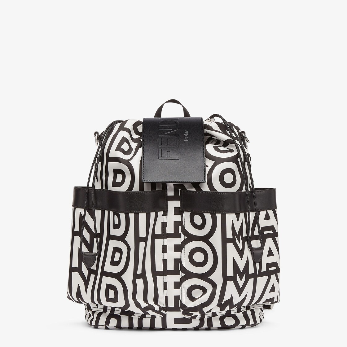 Large backpack made of nylon printed with the Fendi Roma logo in black and white, reinterpreted by M - 1