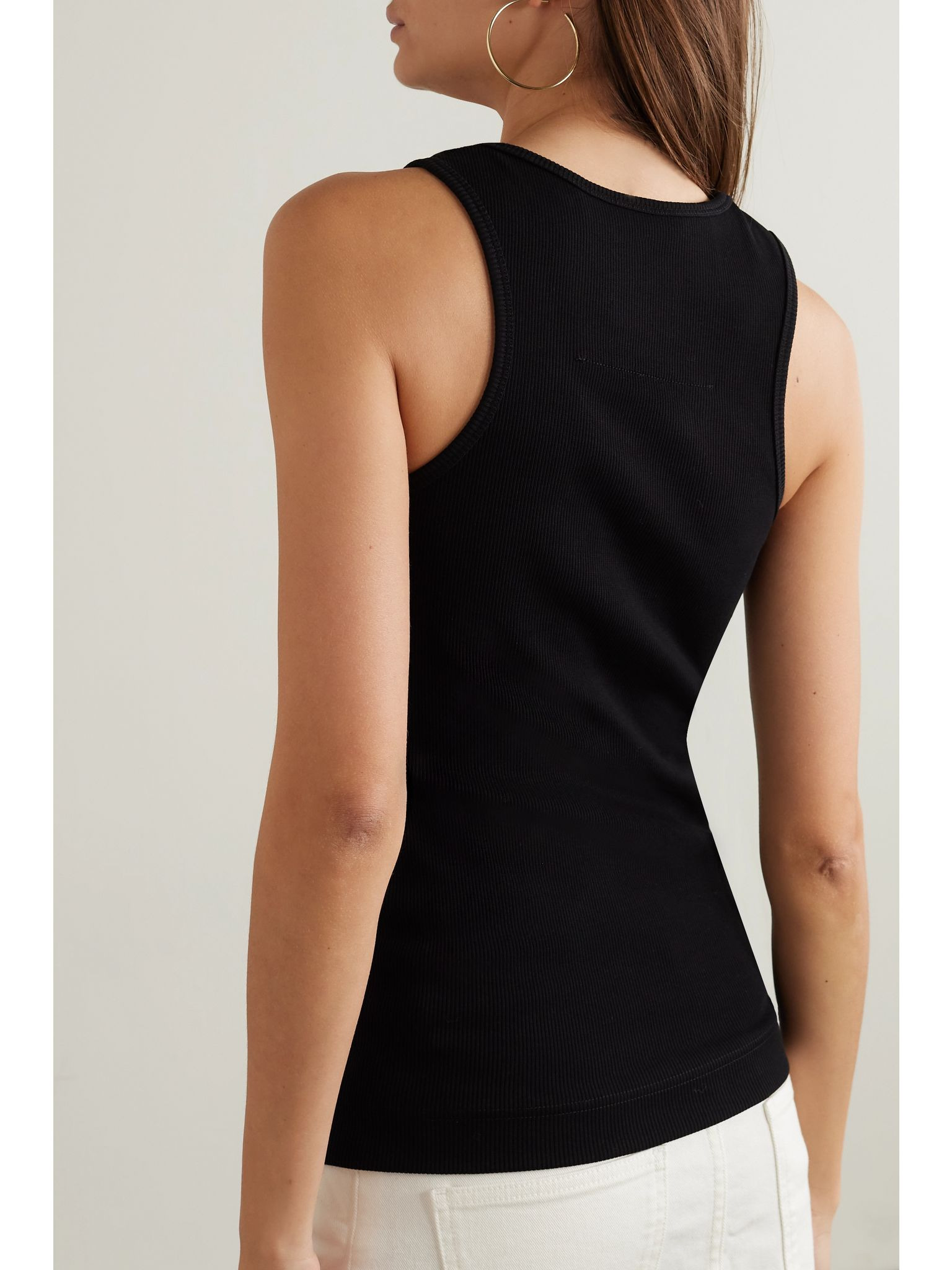 Embellished ribbed stretch-cotton tank Black - 4