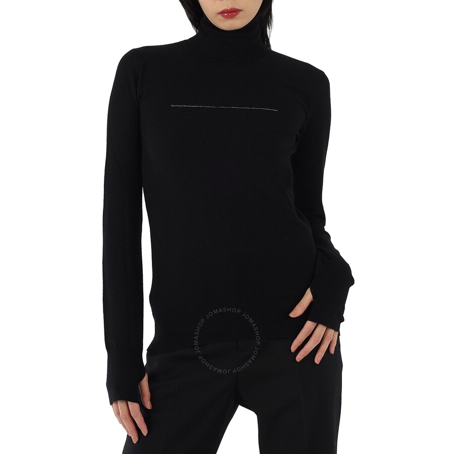 MM6 Maison Margiela Ladies Black Rip Detail Turtleneck Sweater - 1