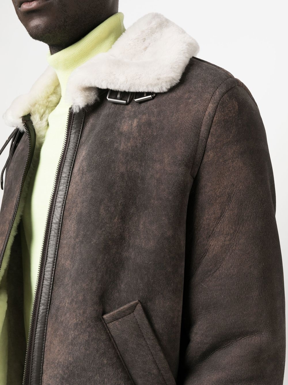 military-style shearling jacket - 5