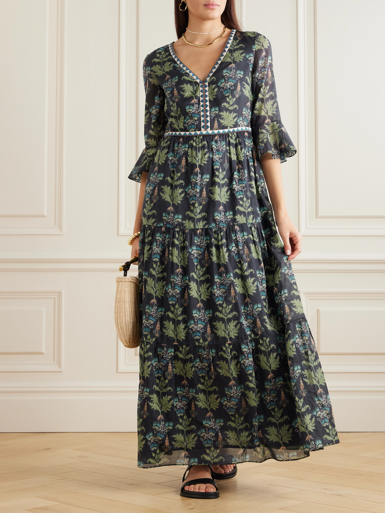 Bella Embroidered Printed Cotton-poplin Maxi Dress - 2