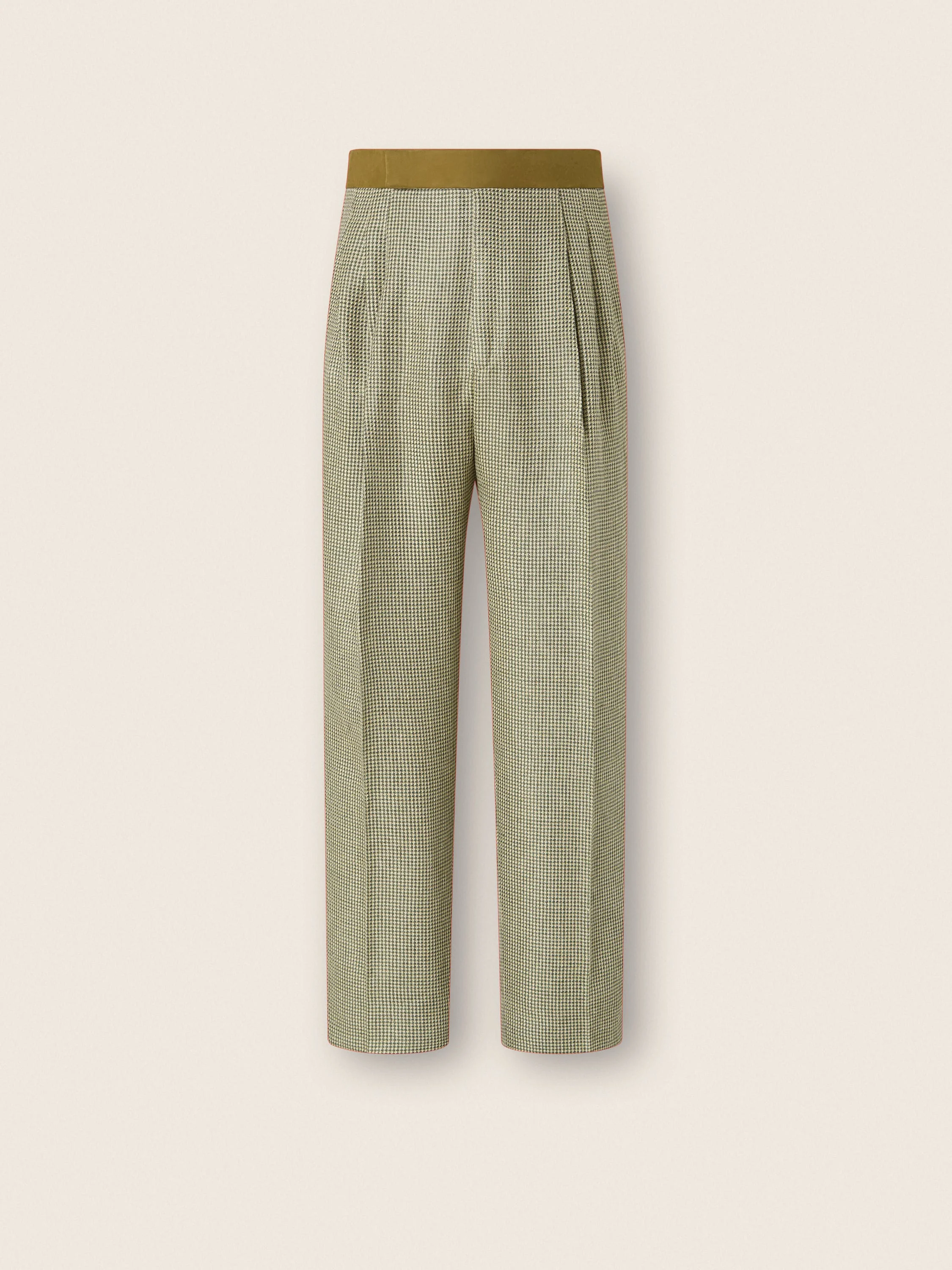 OLIVE GREEN CROSSOVER LINEN WOOL AND SILK PANTS - 1