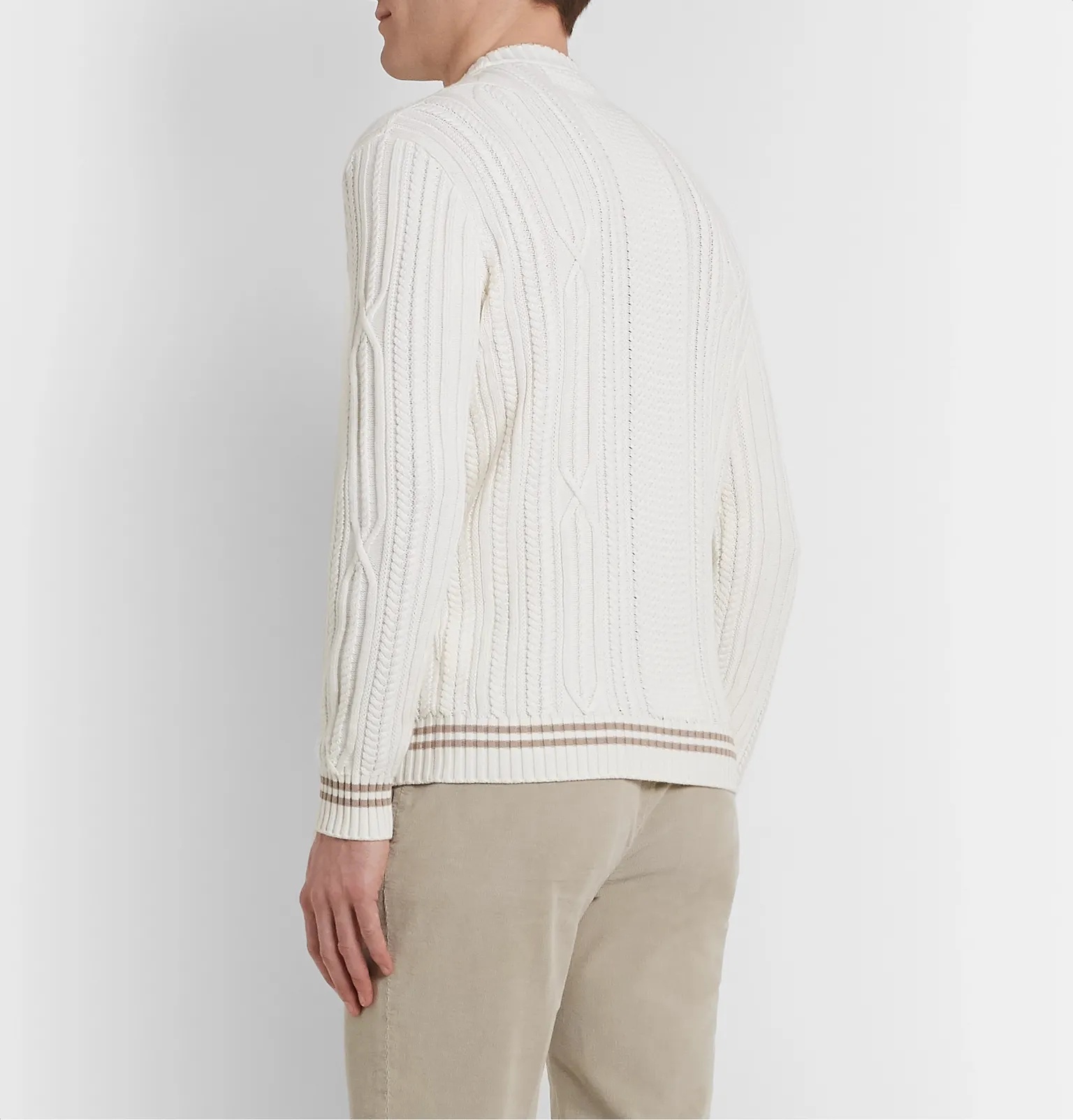 Slim-Fit Striped Cable-Knit Cotton and Cashmere-Blend Sweater - 11