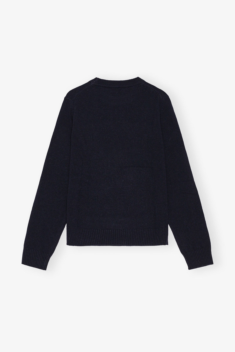 DARK BLUE GRAPHIC WOOL MIX BASEBALL SWEATER 6