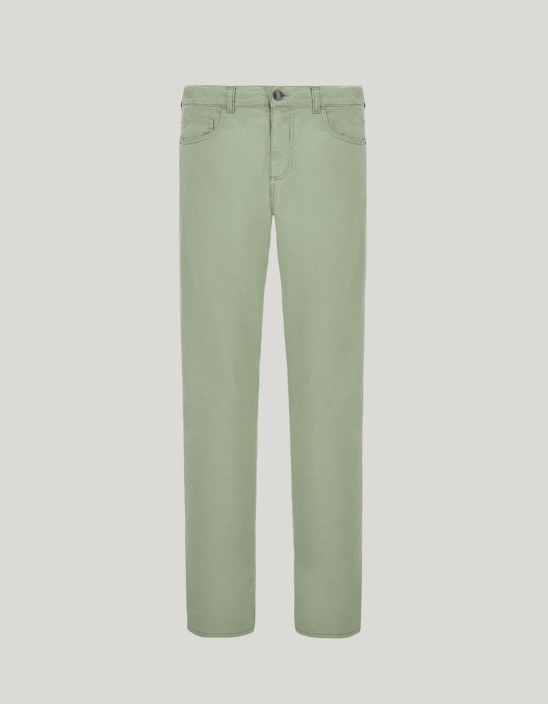 FIVE-POCKET FLUID COTTON TWILL AND LYOCELL TROUSERS IN SAGE GREEN 1