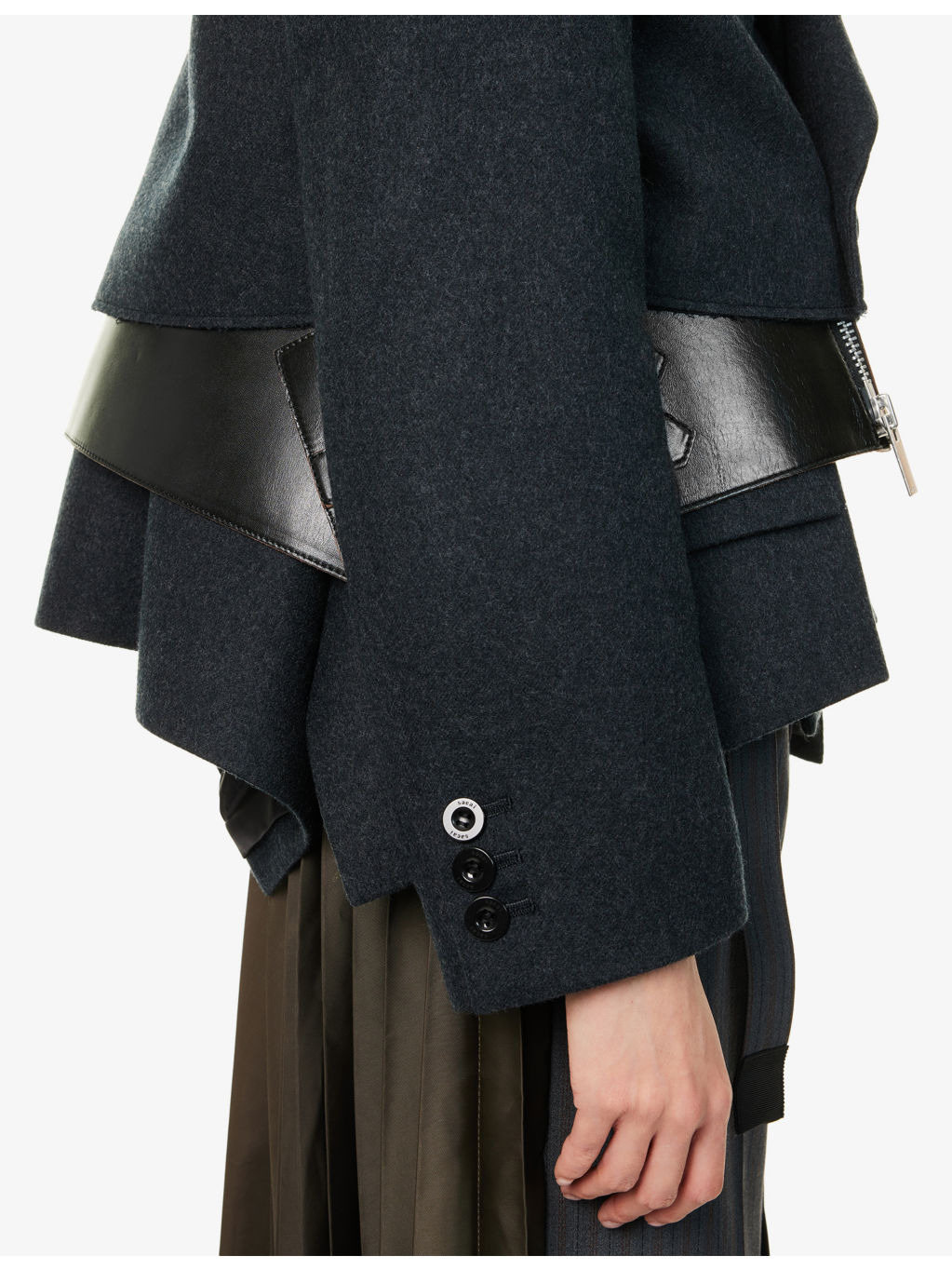 Leather-Panels Asymmetric Wool Jacket - 6