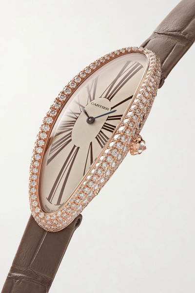 Cartier Baignoire Allongée 21mm medium 18-karat pink gold, alligator and diamond watch outlook