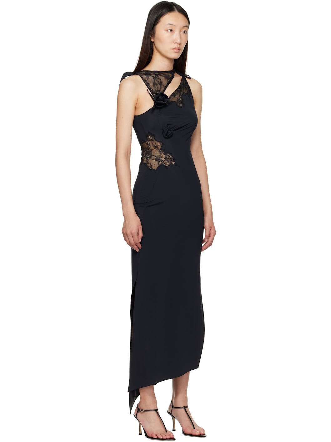 Black Lace Flower Midi Dress - 2