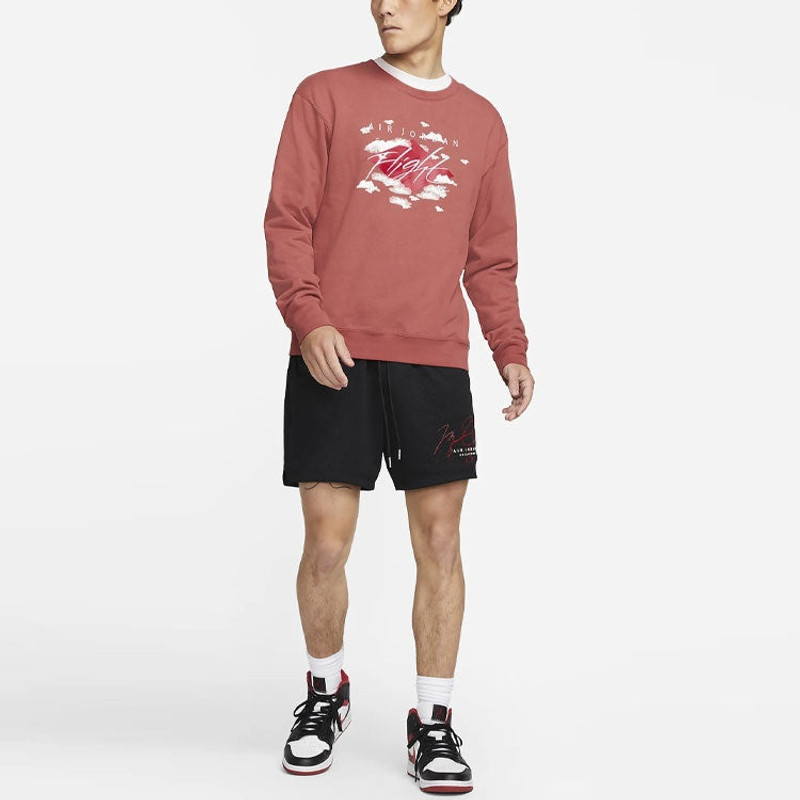 Jordan Men's Air Jordan SS22 Printing Fleece Sports Round Neck Wine Red DH9036-691 outlook