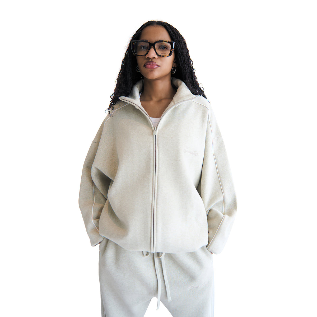 MODERN FIT FLEECE TRACK JACKET (HEATHER STONE/CLOUD WHITE) - 7