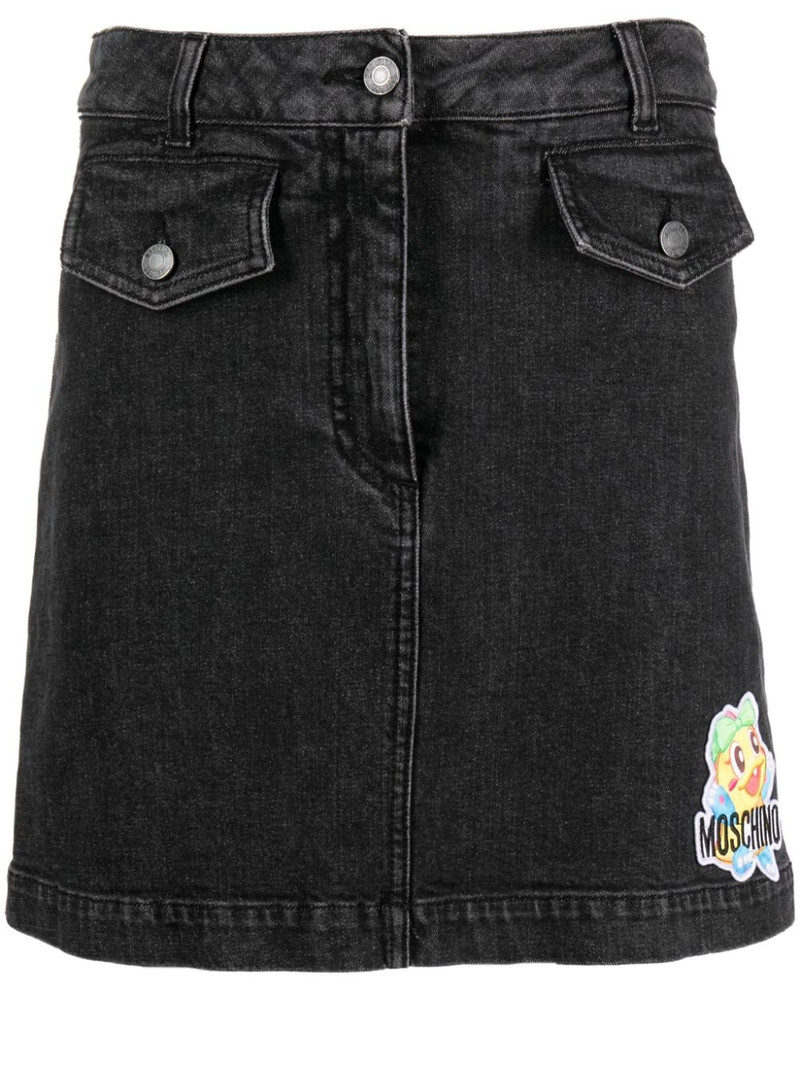 cartoon-embroidered A-line denim skirt 1