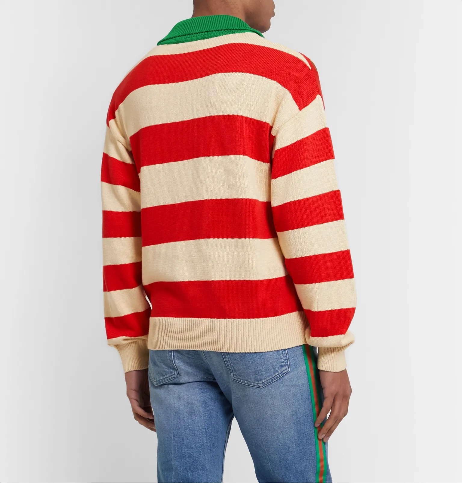 Logo-Embroidered Striped Cotton Half-Placket Sweater - 5