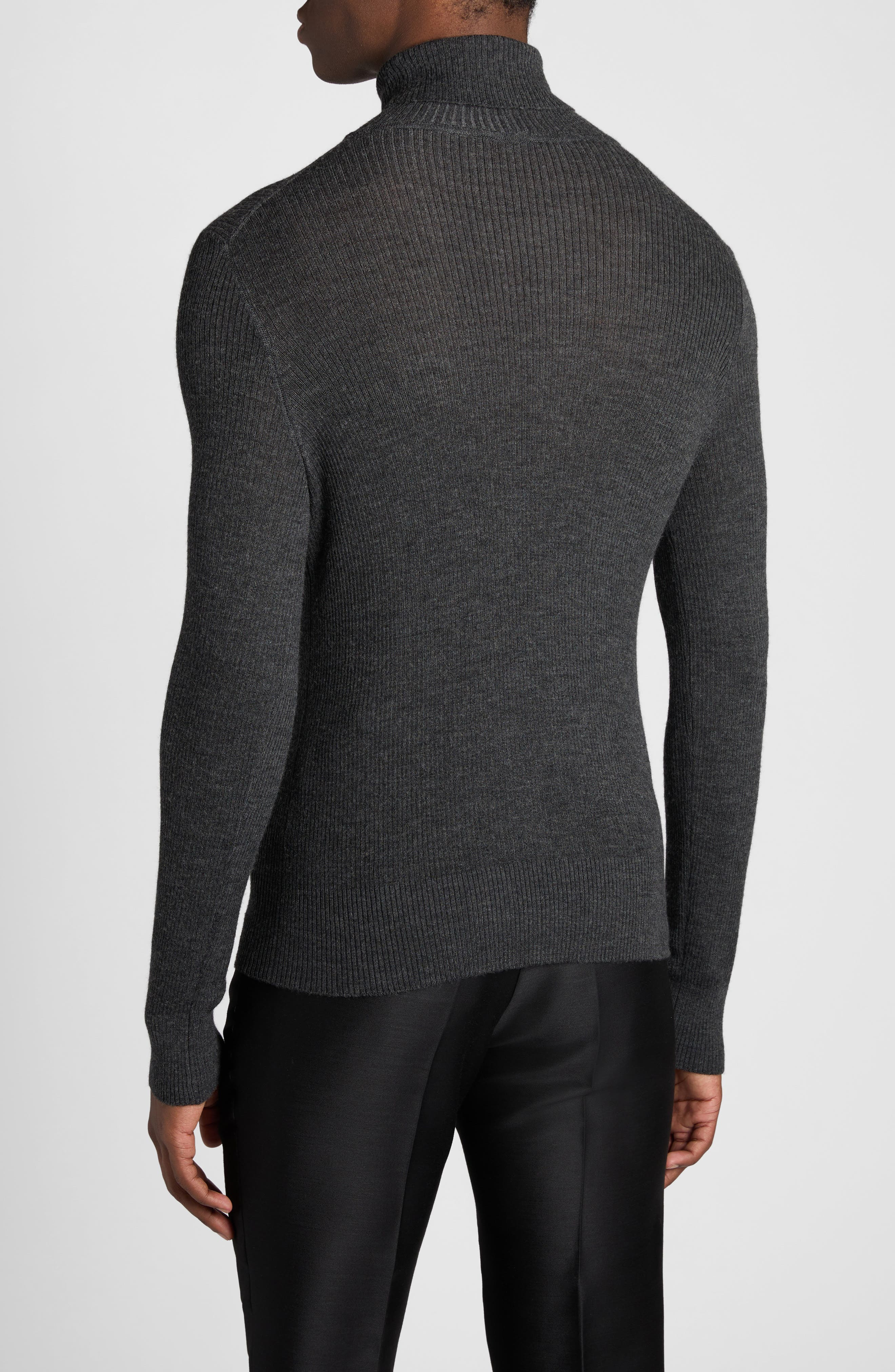 TOM FORD Wool, Silk & Cashmere Rib Turtleneck Sweater in Ig721 Charcoal Melange at Nordstrom - 2