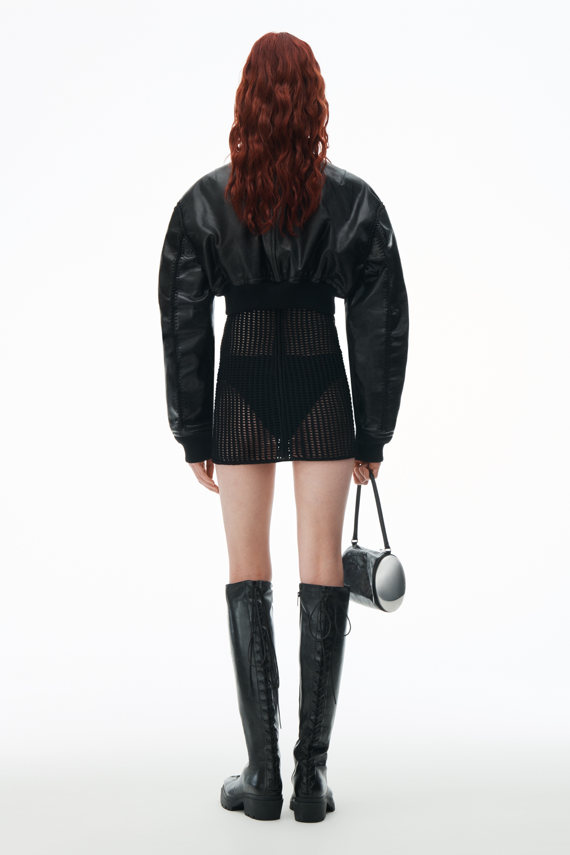 Leather Bomber Jacket With Crochet Hood - 5