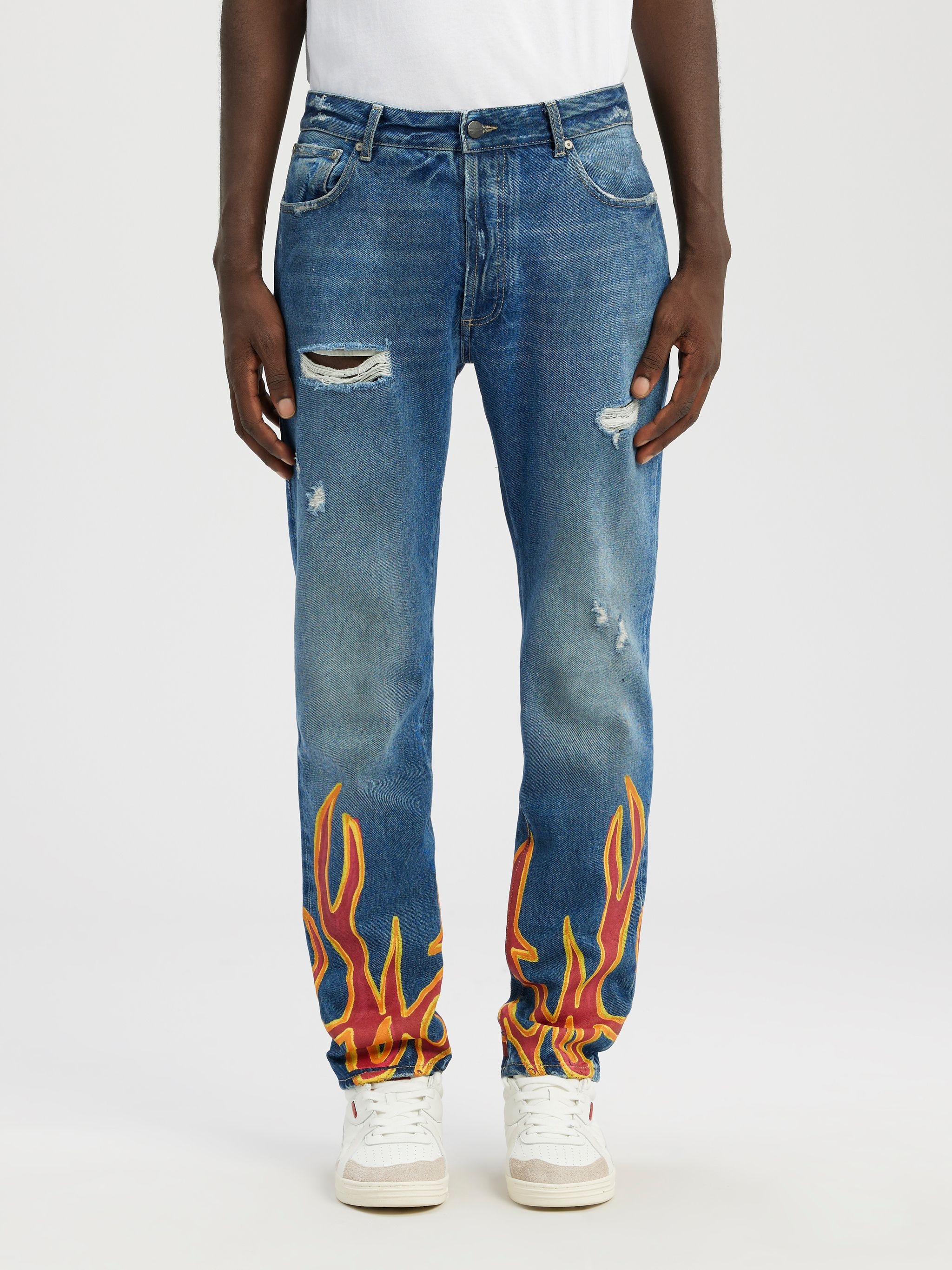 BURNING FLAMES REGULAR DENIM PANTS - 3