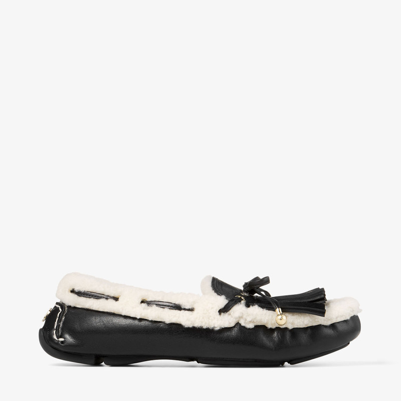 Manon F Black Tumbled Leather Loafers with Shearling 1