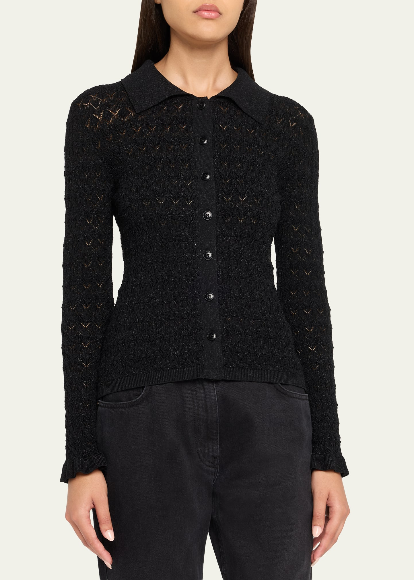 Ruby Long-Sleeve Pointelle Knit Cardigan - 4