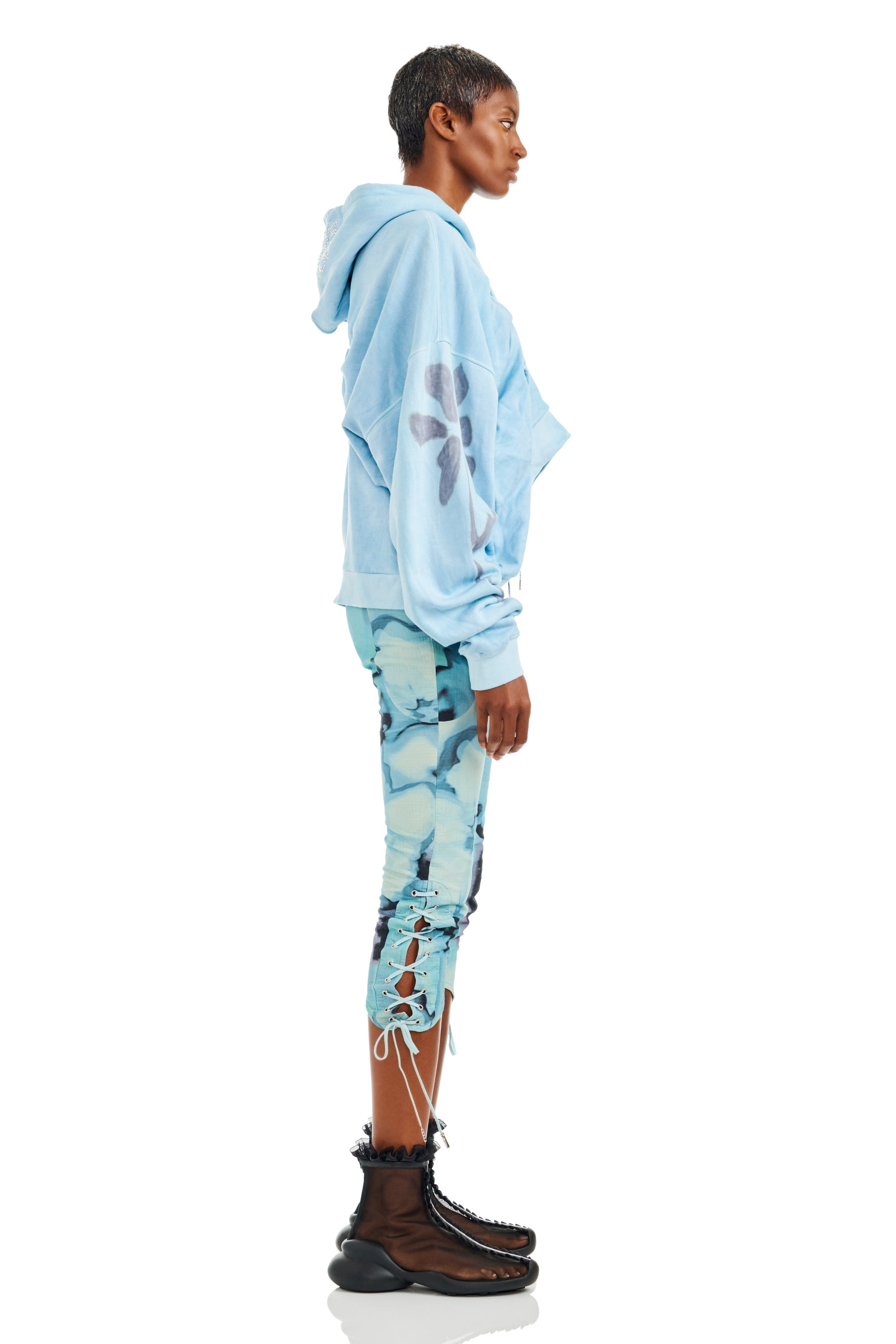 SKY FLOWERS DRAPED HOODIE - 4
