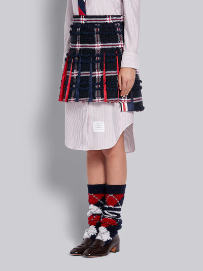 Thom Browne Navy Prince of Wales Overcheck Wool Flannel Ribbon Tweed Classic Mini Pleated Skirt outlook