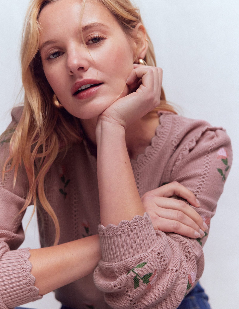 Valeria Crochet Trim Jumper-Rose Pink, Embroidery 3