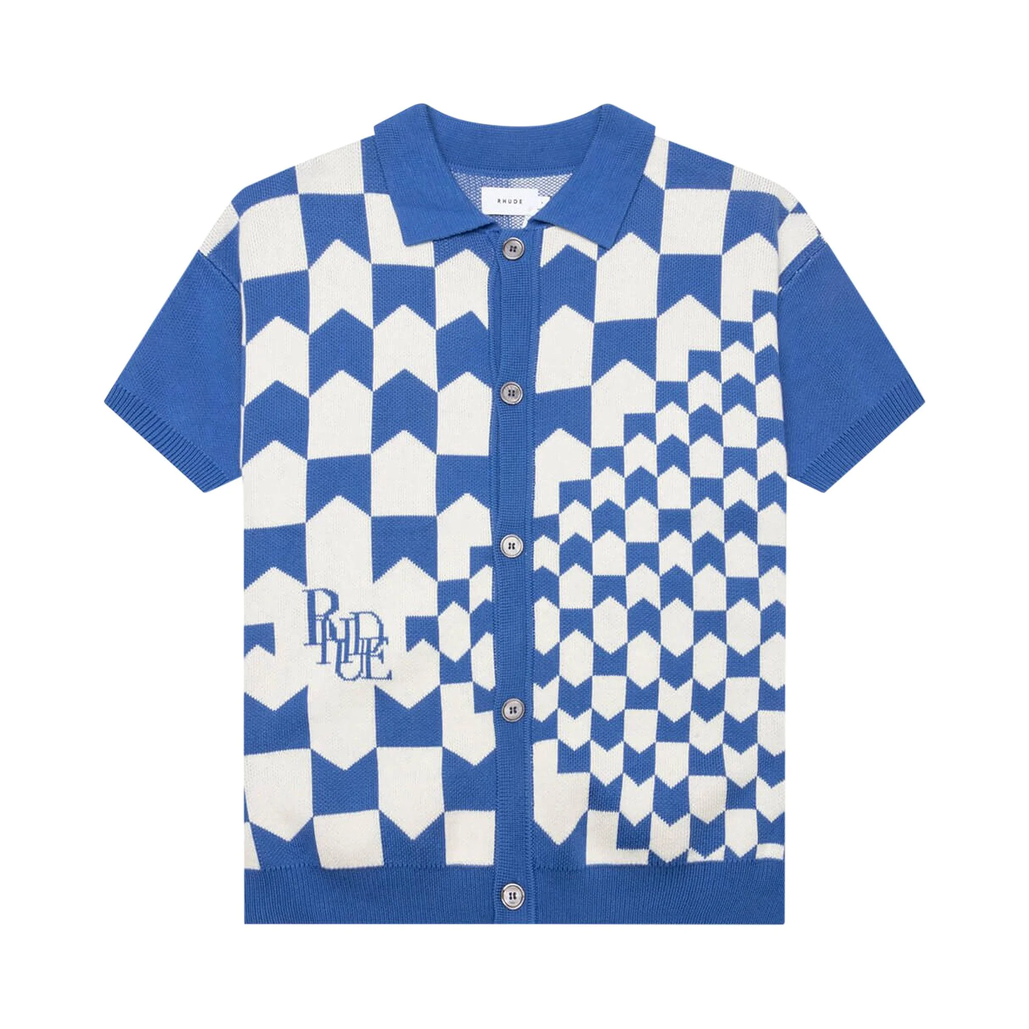 Rhude Rhacing Checkered Knit Polo 'Ivory/Blue' - 1