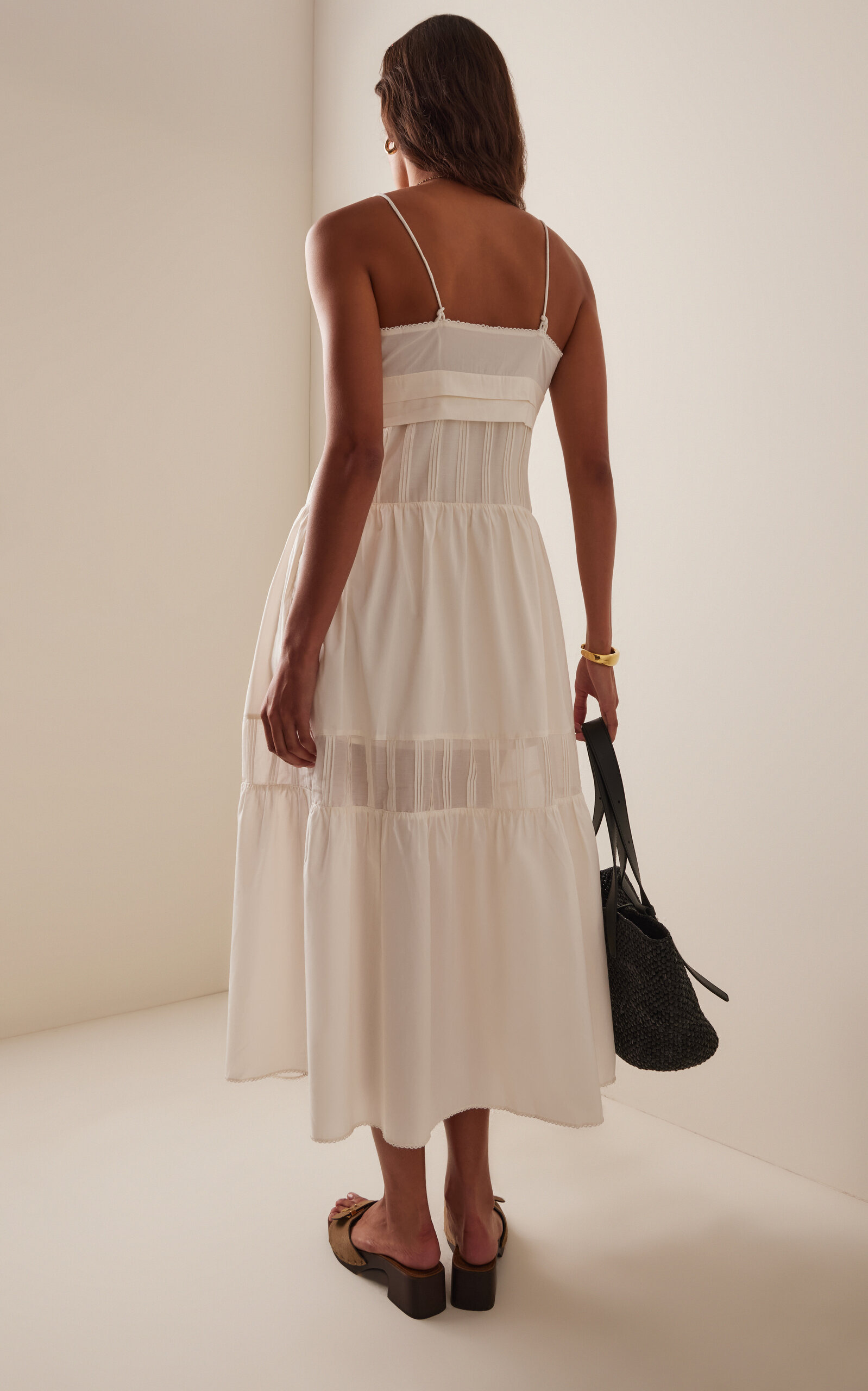Exclusive Pearl Cotton-Silk Midi Dress ivory - 4
