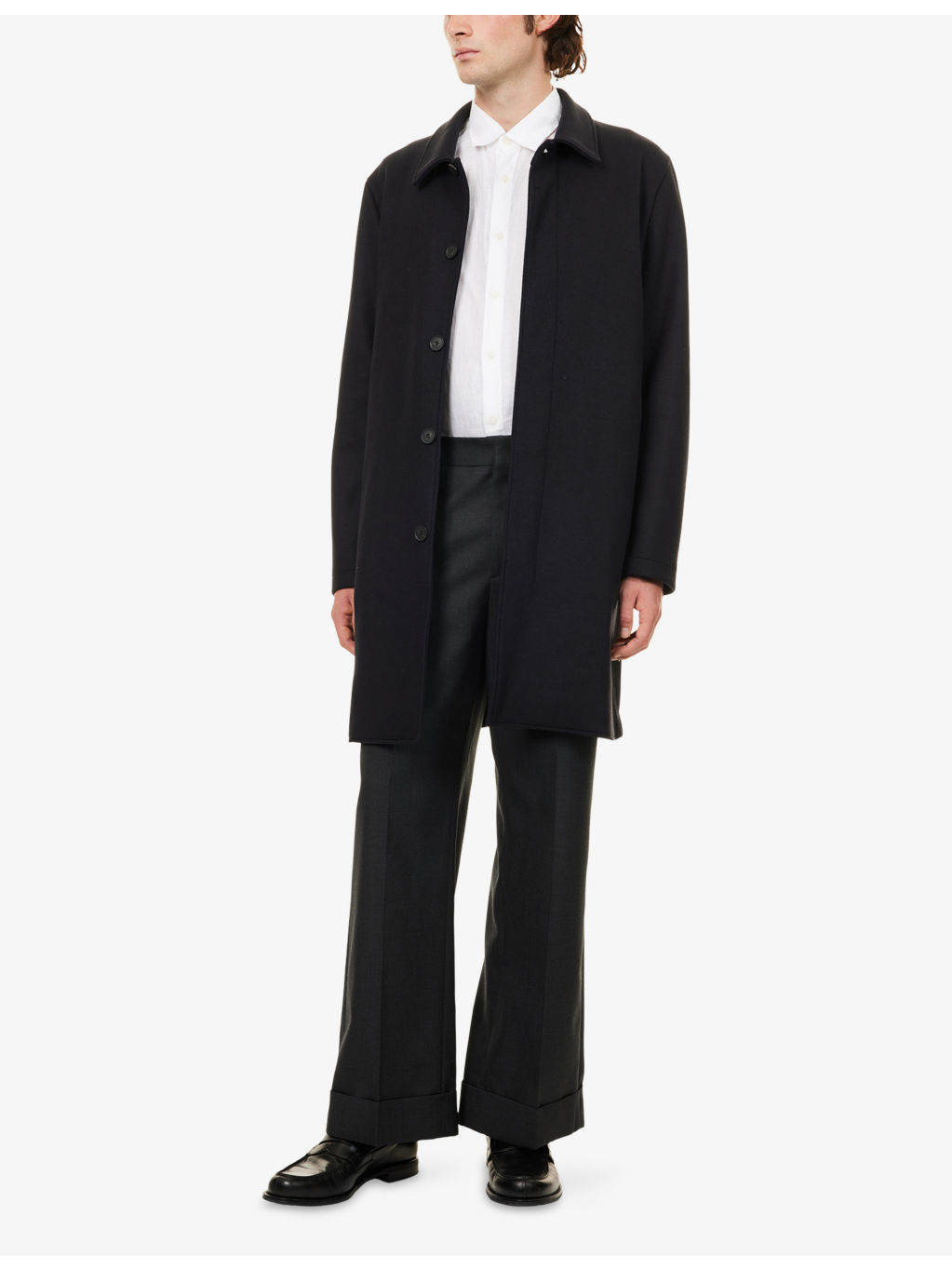 Boiled Pointed-Collar Wool Blend Coat - 2
